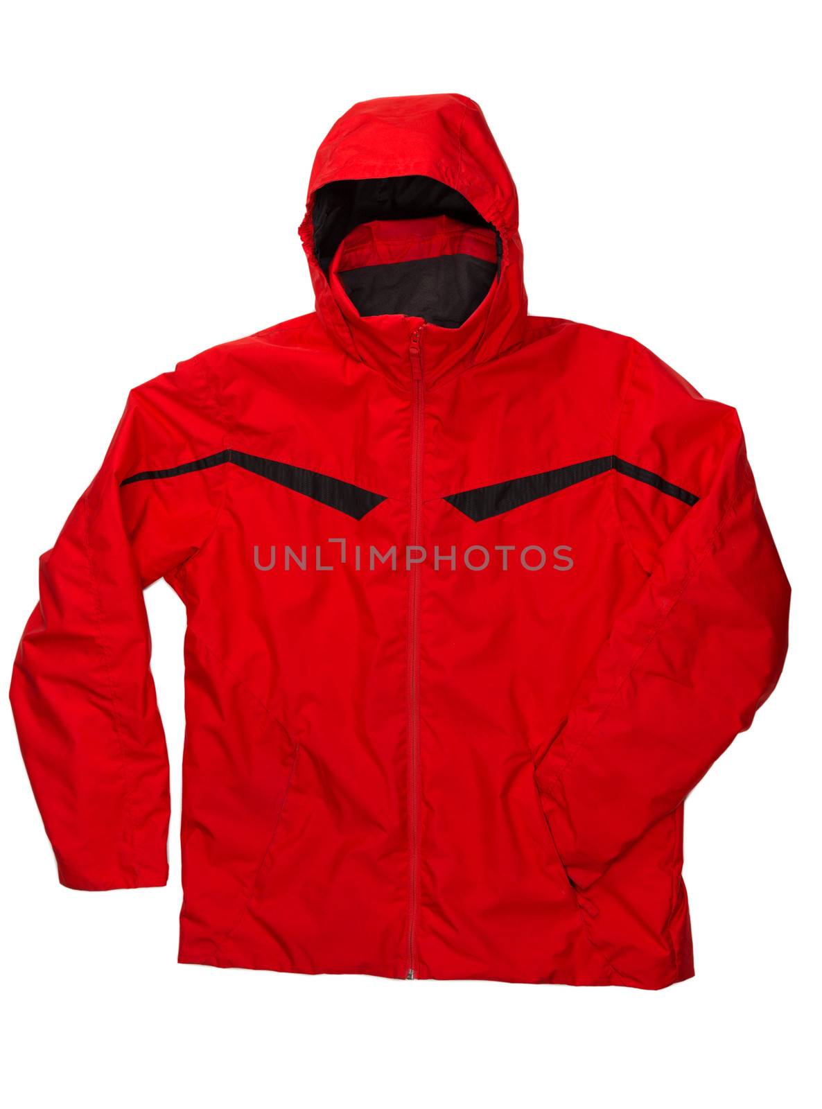 Red winter jacket isolated on white background