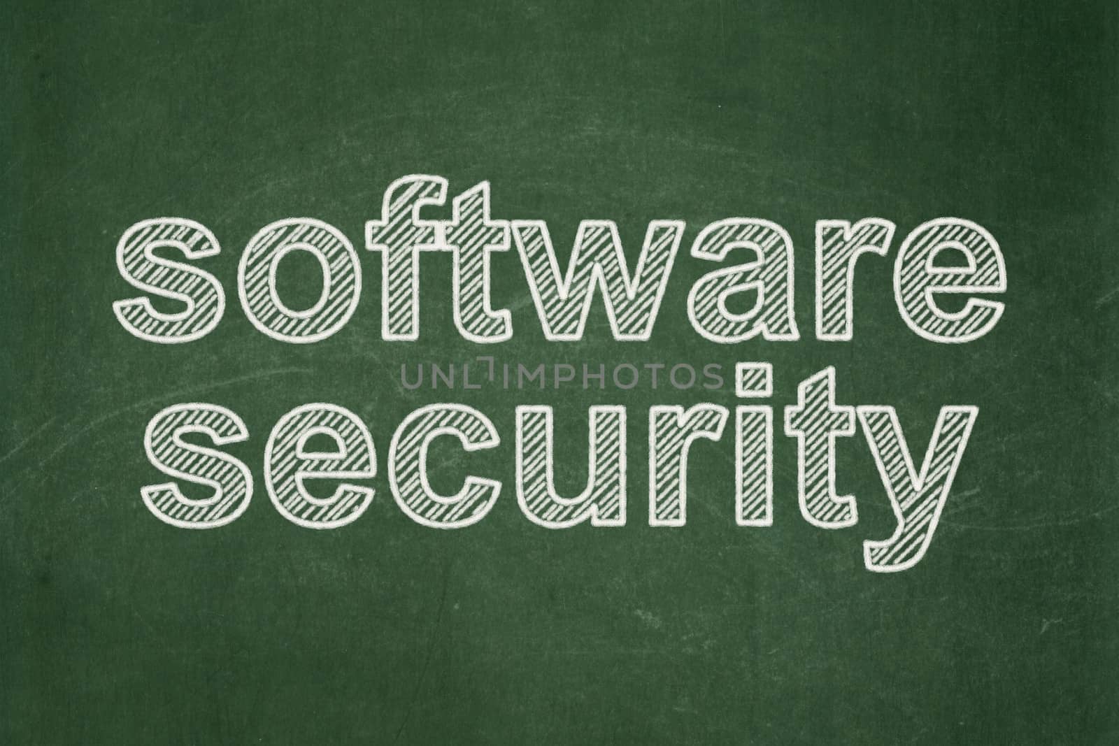 Safety concept: text Software Security on Green chalkboard background, 3d render