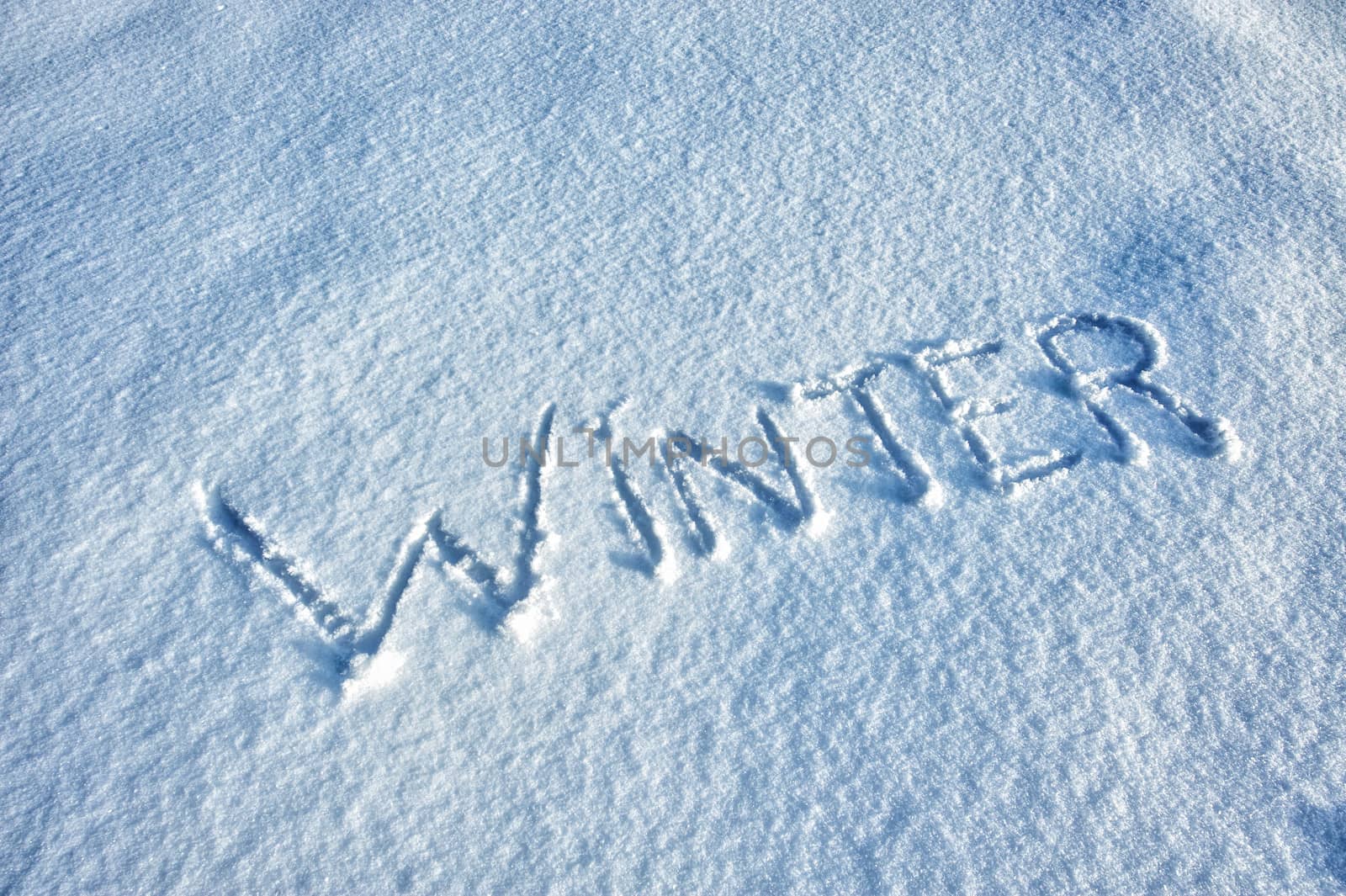 Word winter written in the new snow