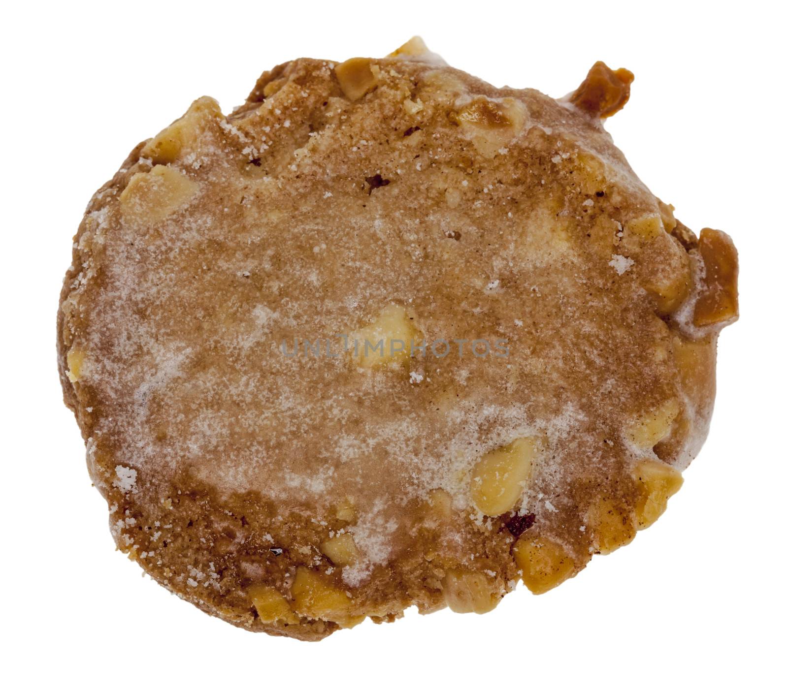 Upper view of a cookie ,isolated against a white background.