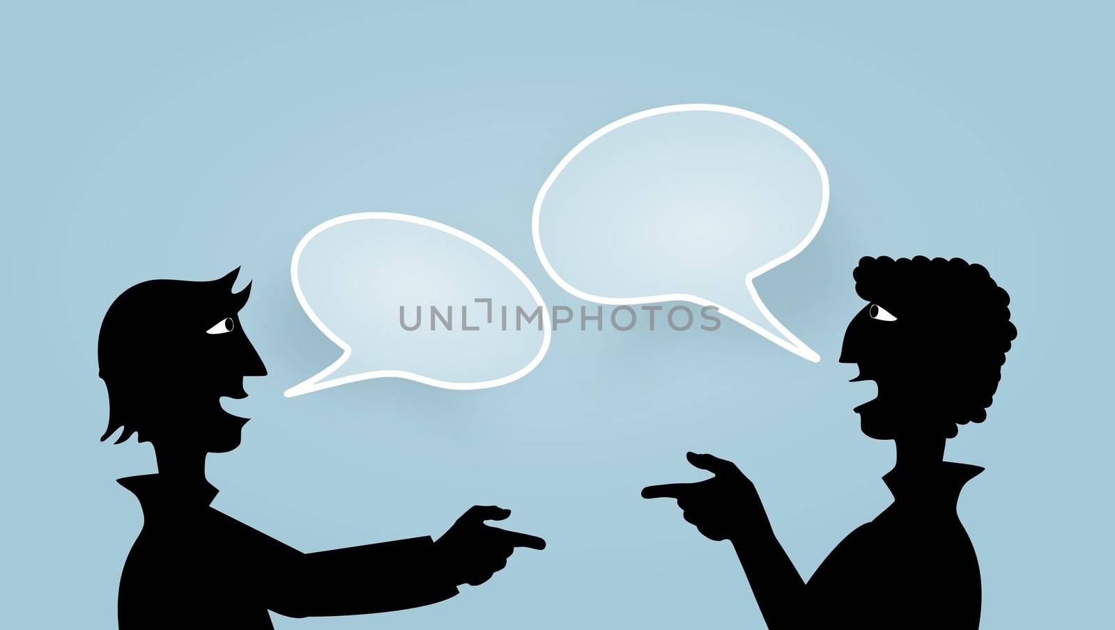 Illustration of two people pointing to each other with speech bubbles