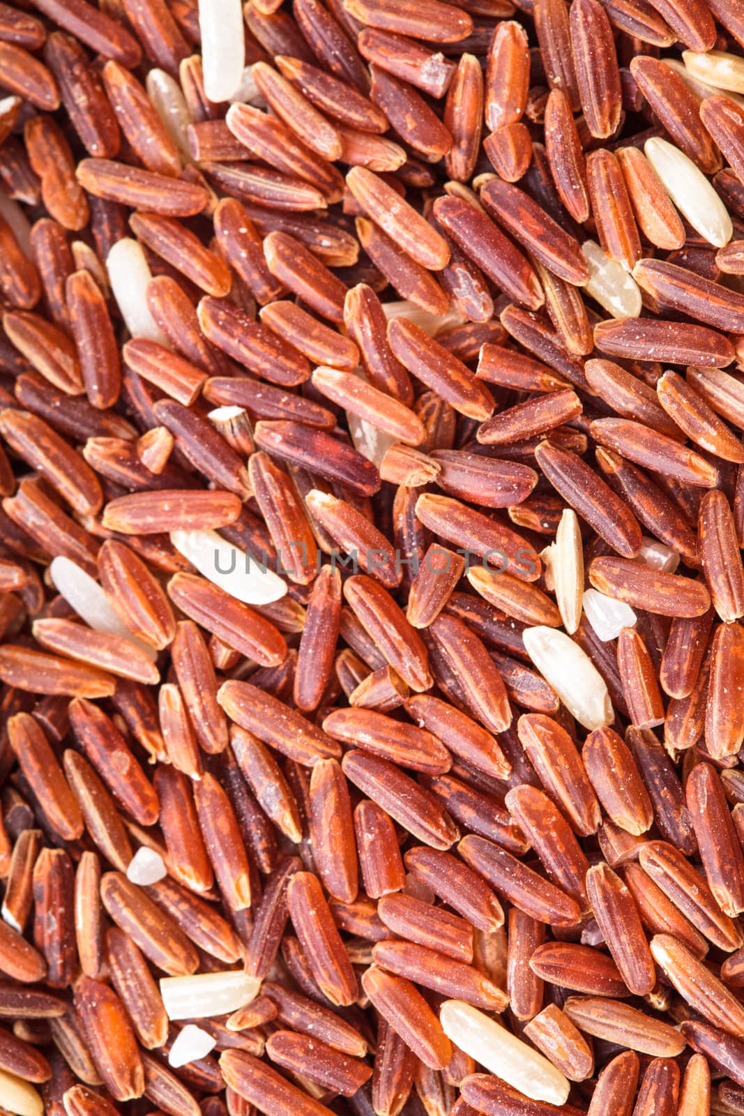 Red rice scattered as a background. Food design.