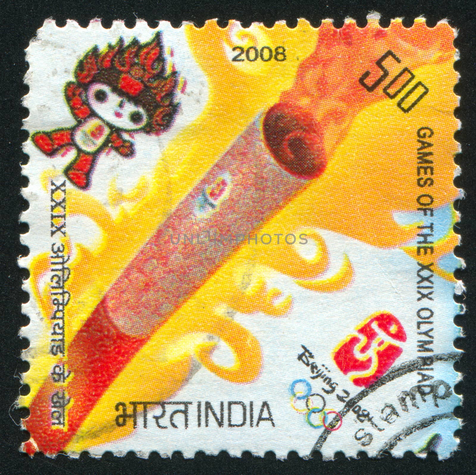 INDIA - CIRCA 2008: stamp printed by India, shows talisman of Games of the XXIX Olympiad, circa 2008