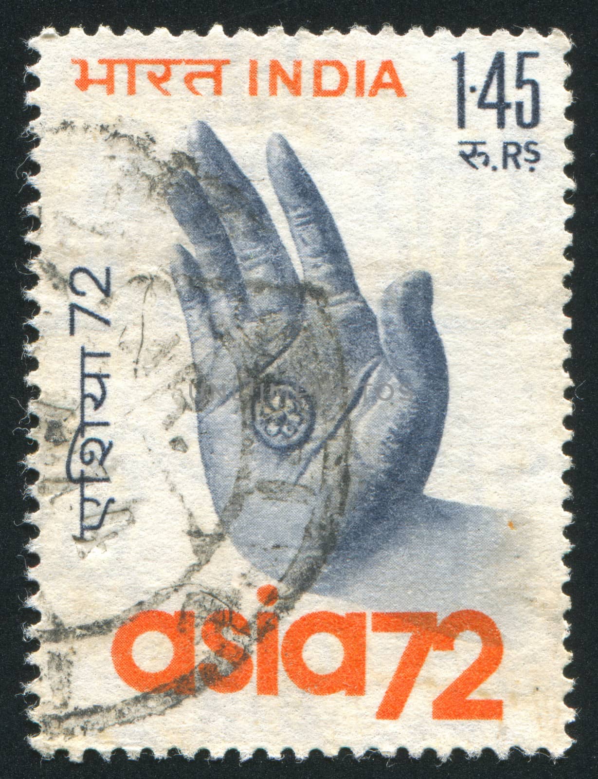 INDIA - CIRCA 1972: stamp printed by India, shows Hand of Buddha, circa 1972