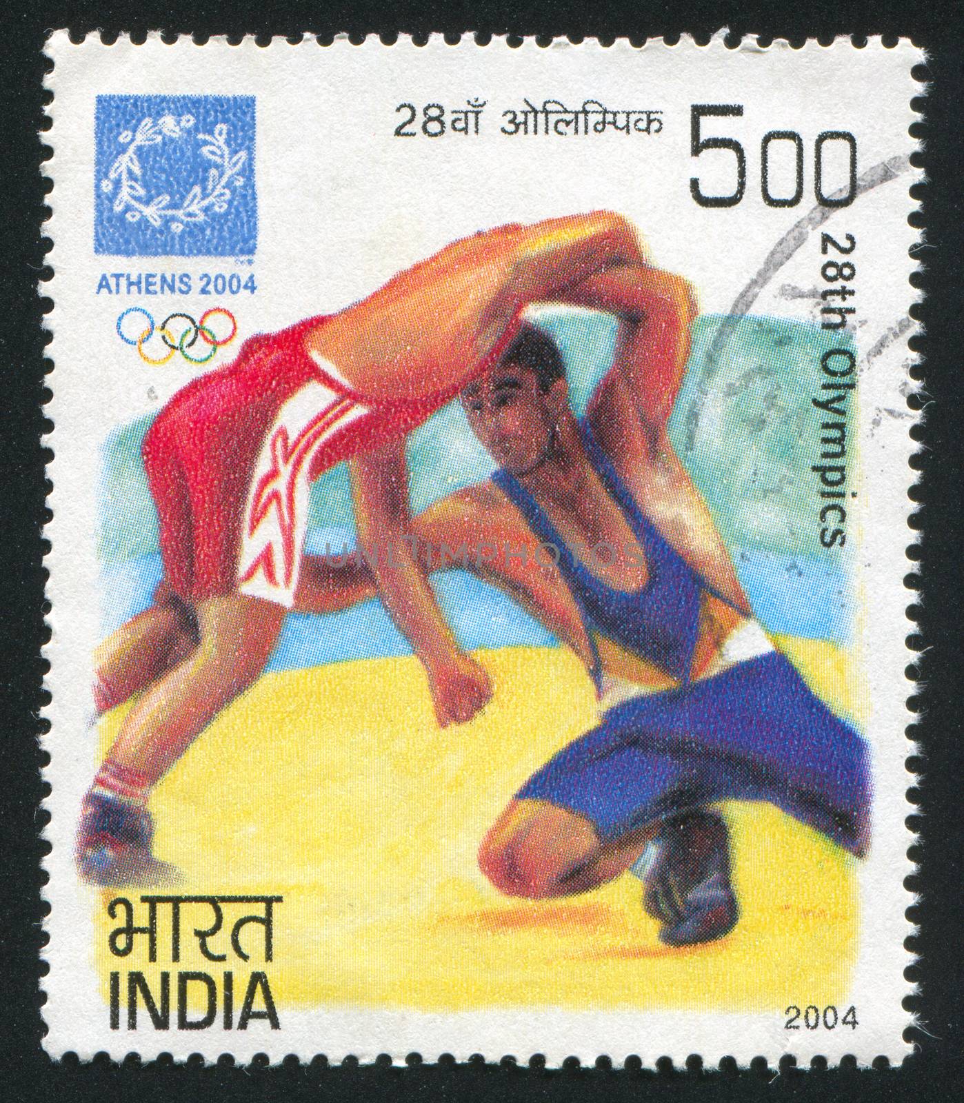 INDIA - CIRCA 2004: stamp printed by India, shows Olympics wrestling, circa 2004