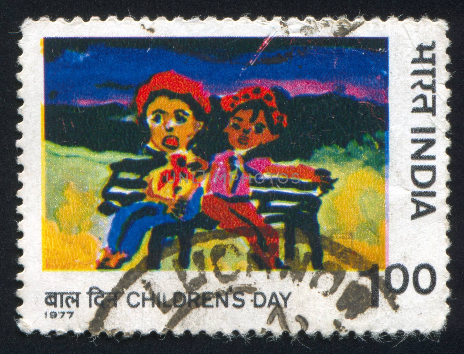 INDIA - CIRCA 1977: stamp printed by India, shows picture of two girls, circa 1977