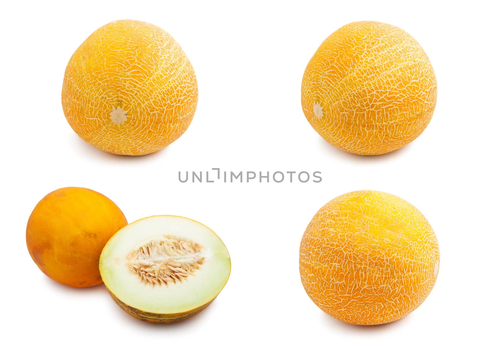 Collection of fresh juicy melons isolated on white background