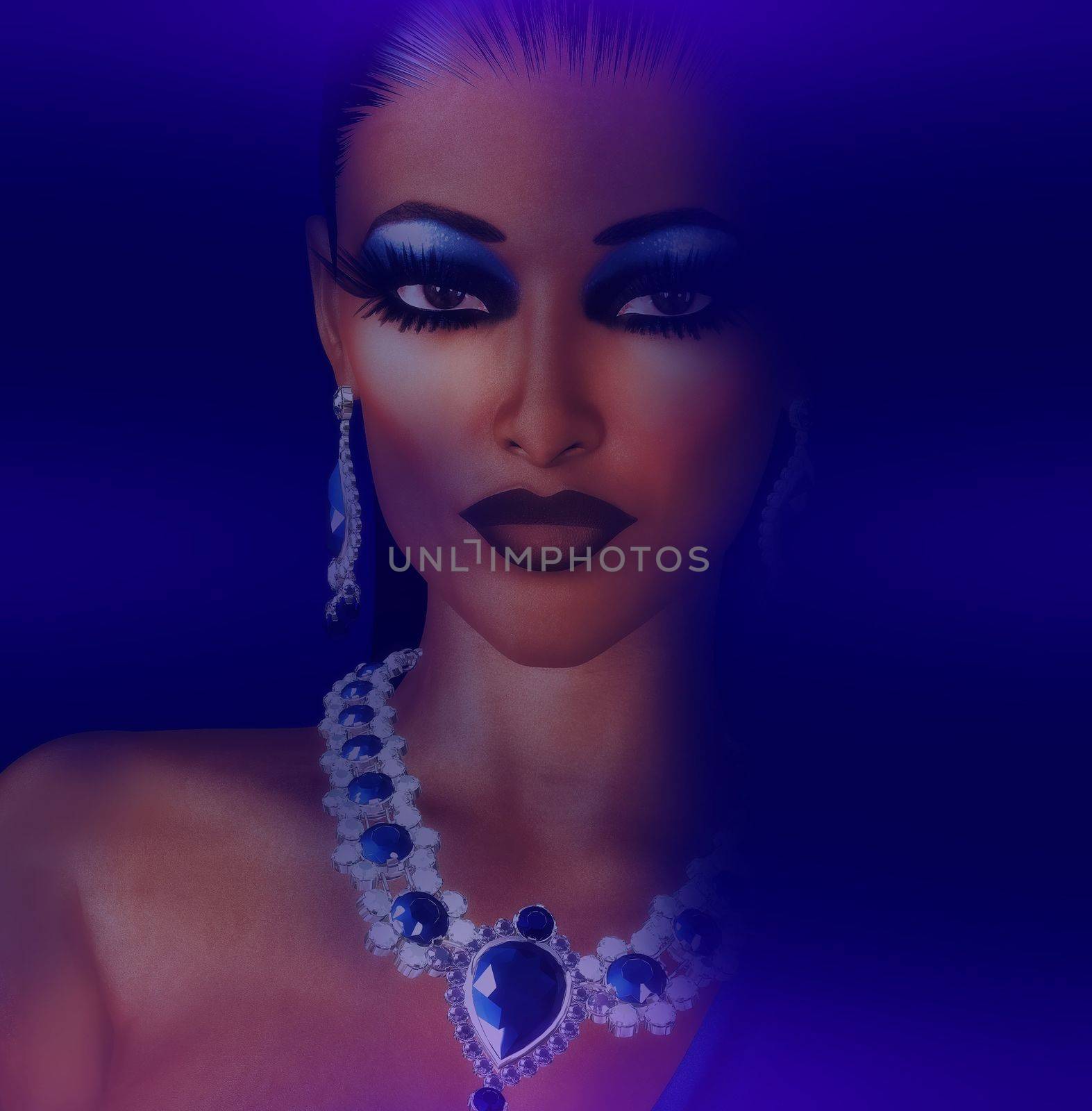 Elegant woman in jewels on a dark blue gradient background. by TK0920