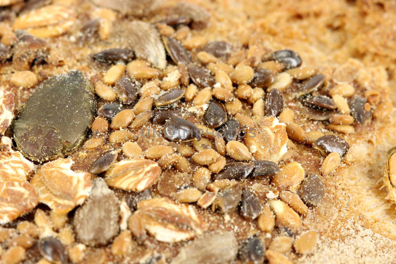 bread crust with seeds close up by goce