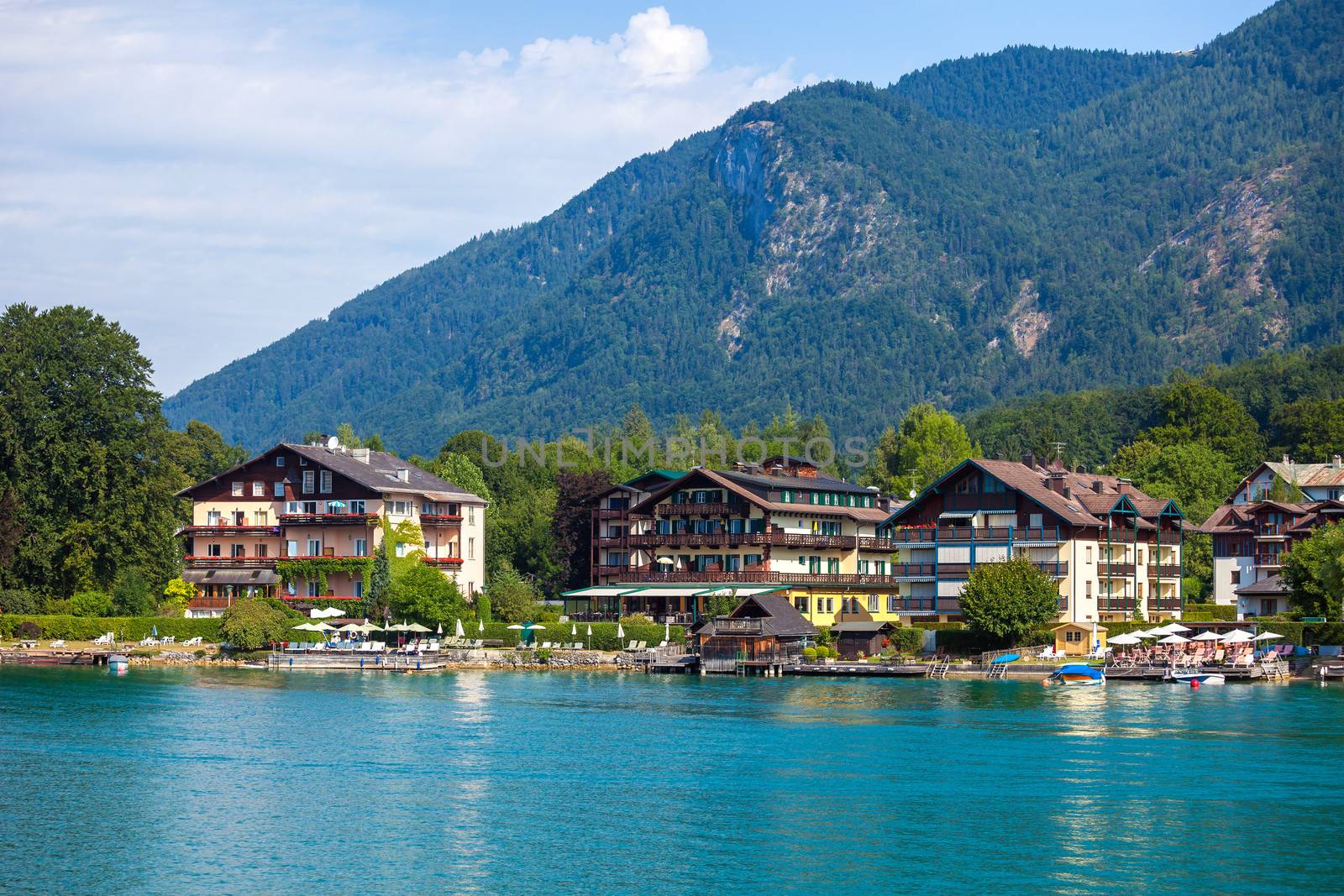 Typical Guests House on Wolfgang See lake shore, Sankt Wolfgang, Austria