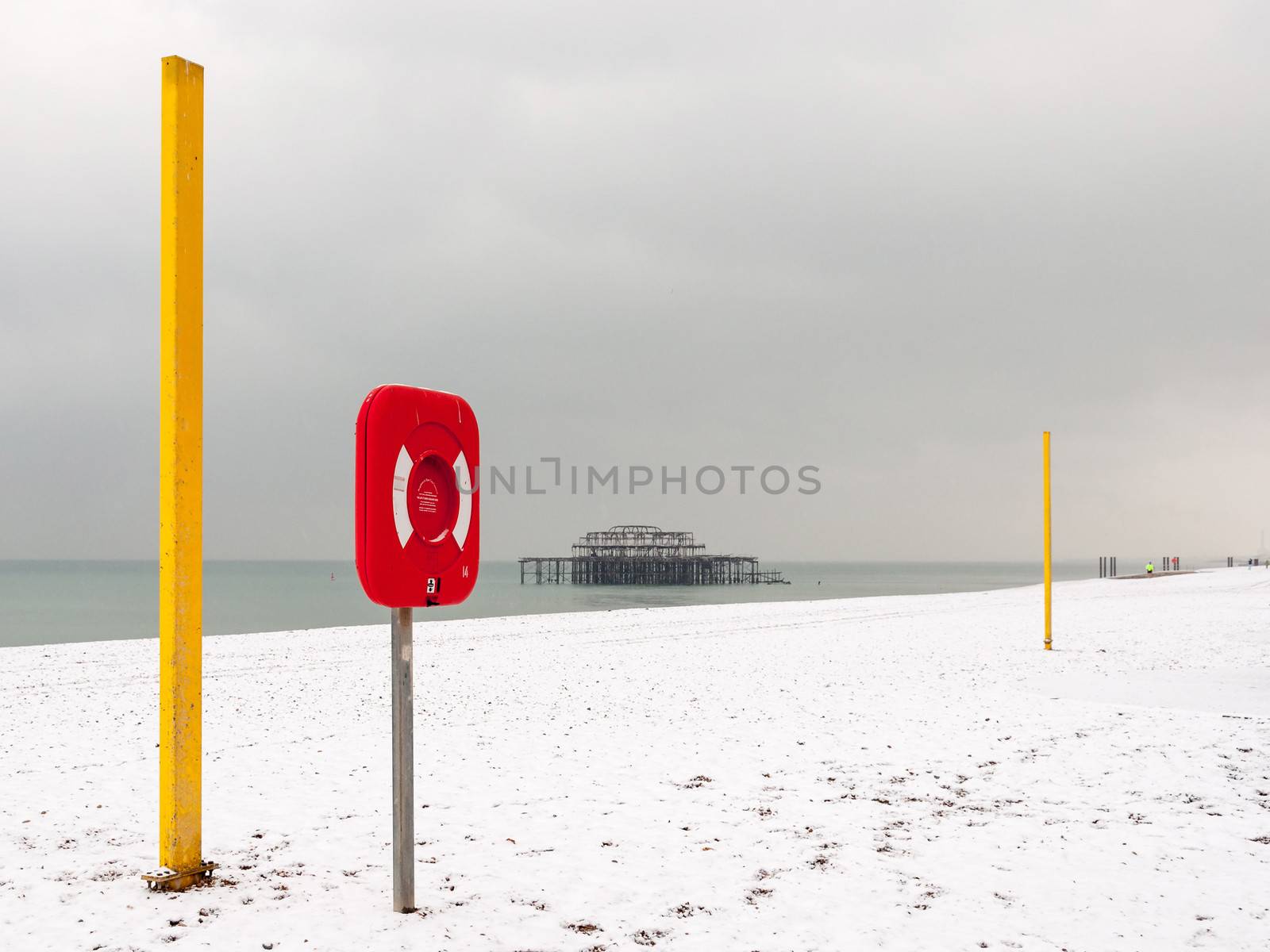 Brighton beach in winter after a snow fall