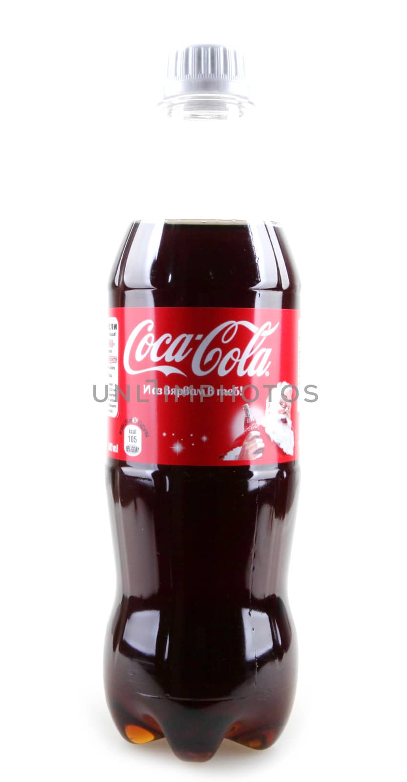 AYTOS, BULGARIA - JANUARY 28, 2014: Coca-Cola isolated on white background. Coca-Cola is a carbonated soft drink sold in stores, restaurants, and vending machines throughout the world.