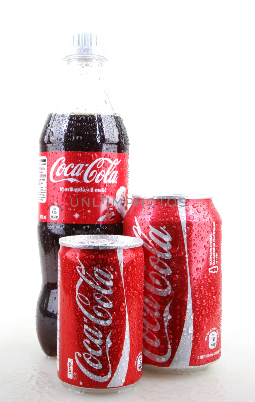 AYTOS, BULGARIA - JANUARY 28, 2014: Coca-Cola isolated on white background. Coca-Cola is a carbonated soft drink sold in stores, restaurants, and vending machines throughout the world.
