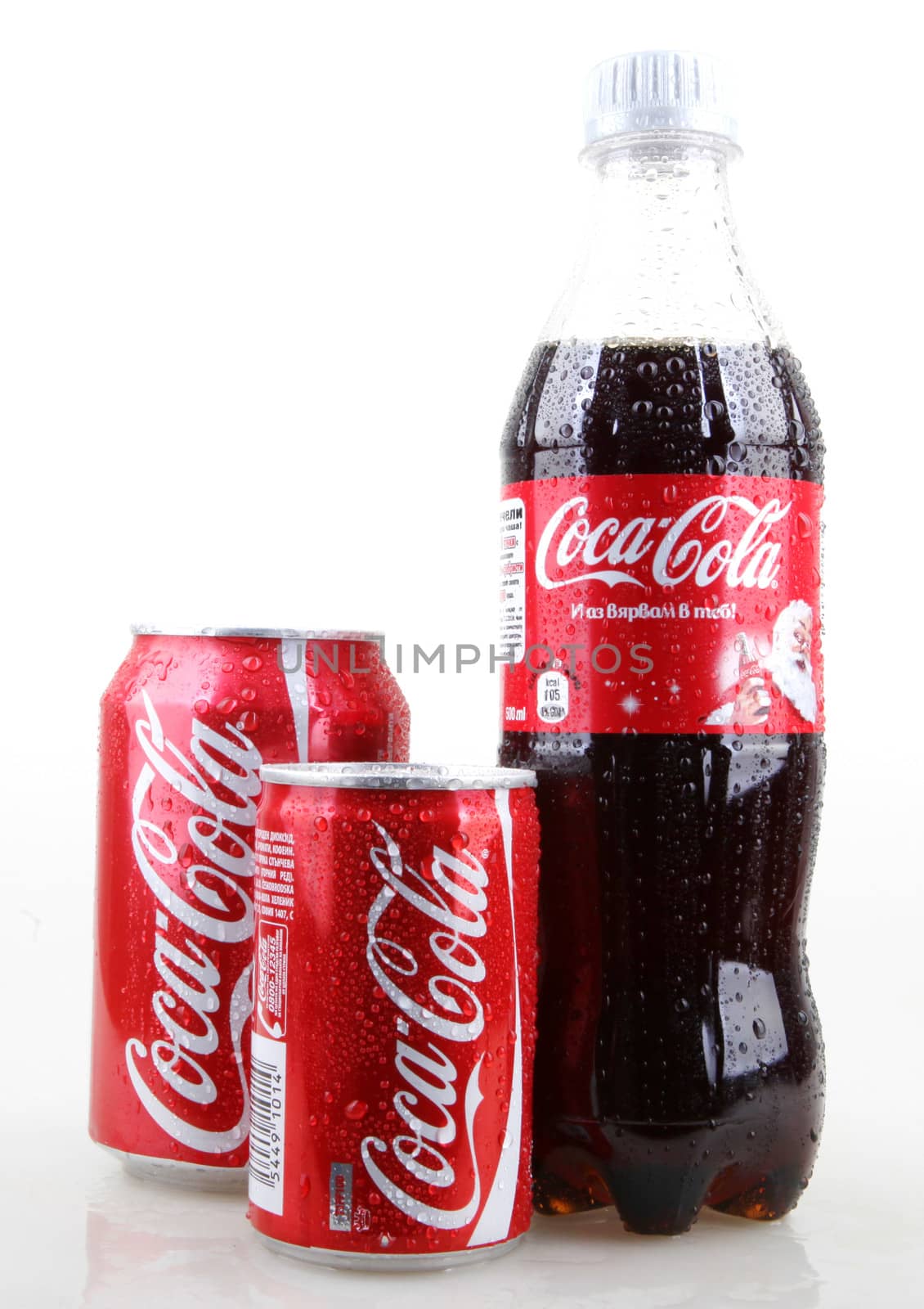 AYTOS, BULGARIA - JANUARY 28, 2014: Coca-Cola isolated on white background. Coca-Cola is a carbonated soft drink sold in stores, restaurants, and vending machines throughout the world.