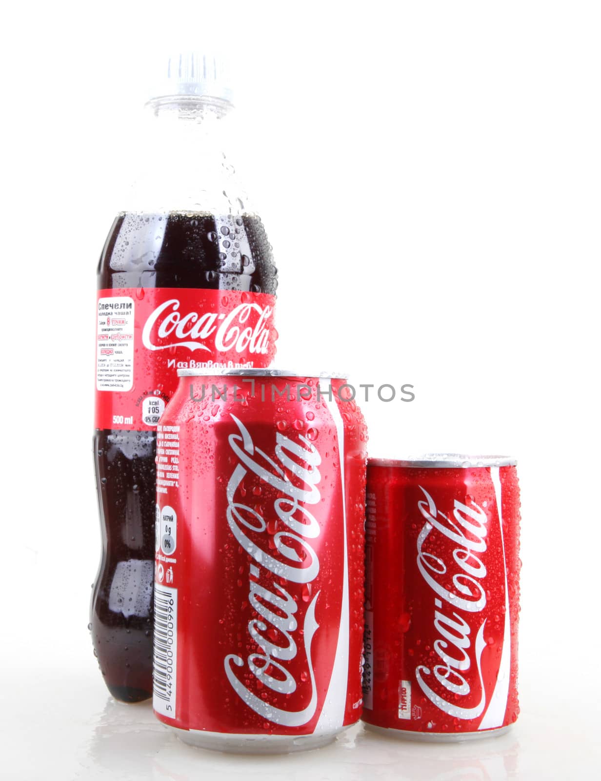 AYTOS, BULGARIA - JANUARY 28, 2014: Coca-Cola isolated on white background. Coca-Cola is a carbonated soft drink sold in stores, restaurants, and vending machines throughout the world.