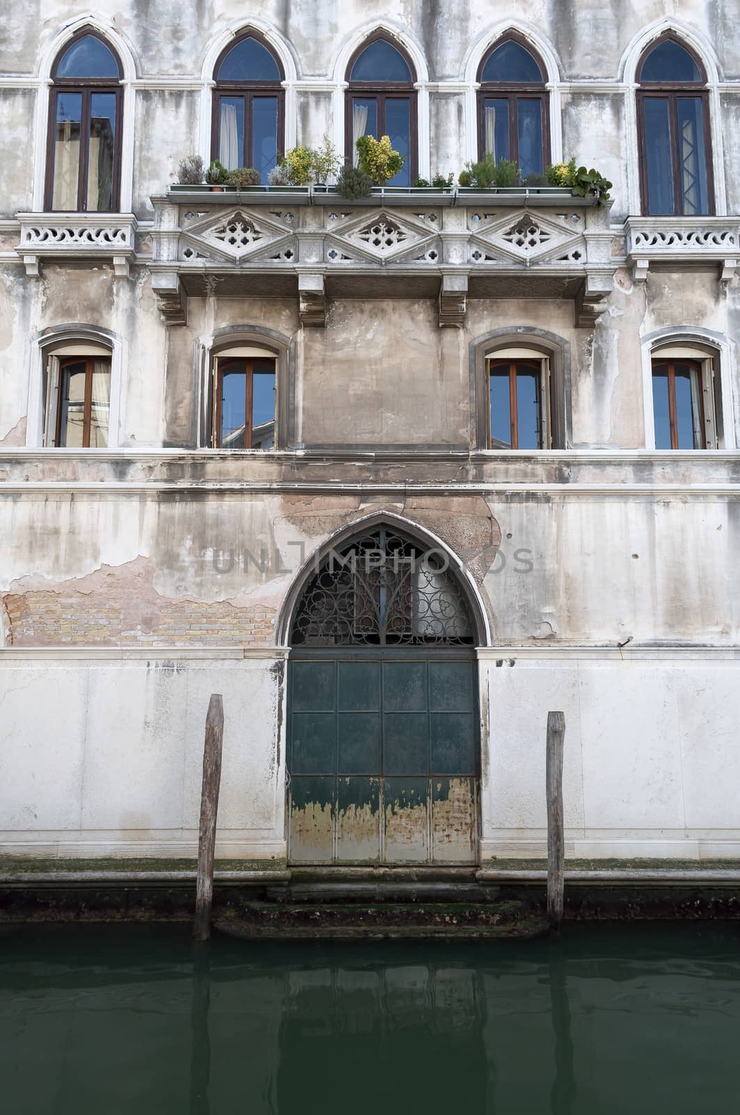Venetian architecture; waterfront building in Venice, Italy.