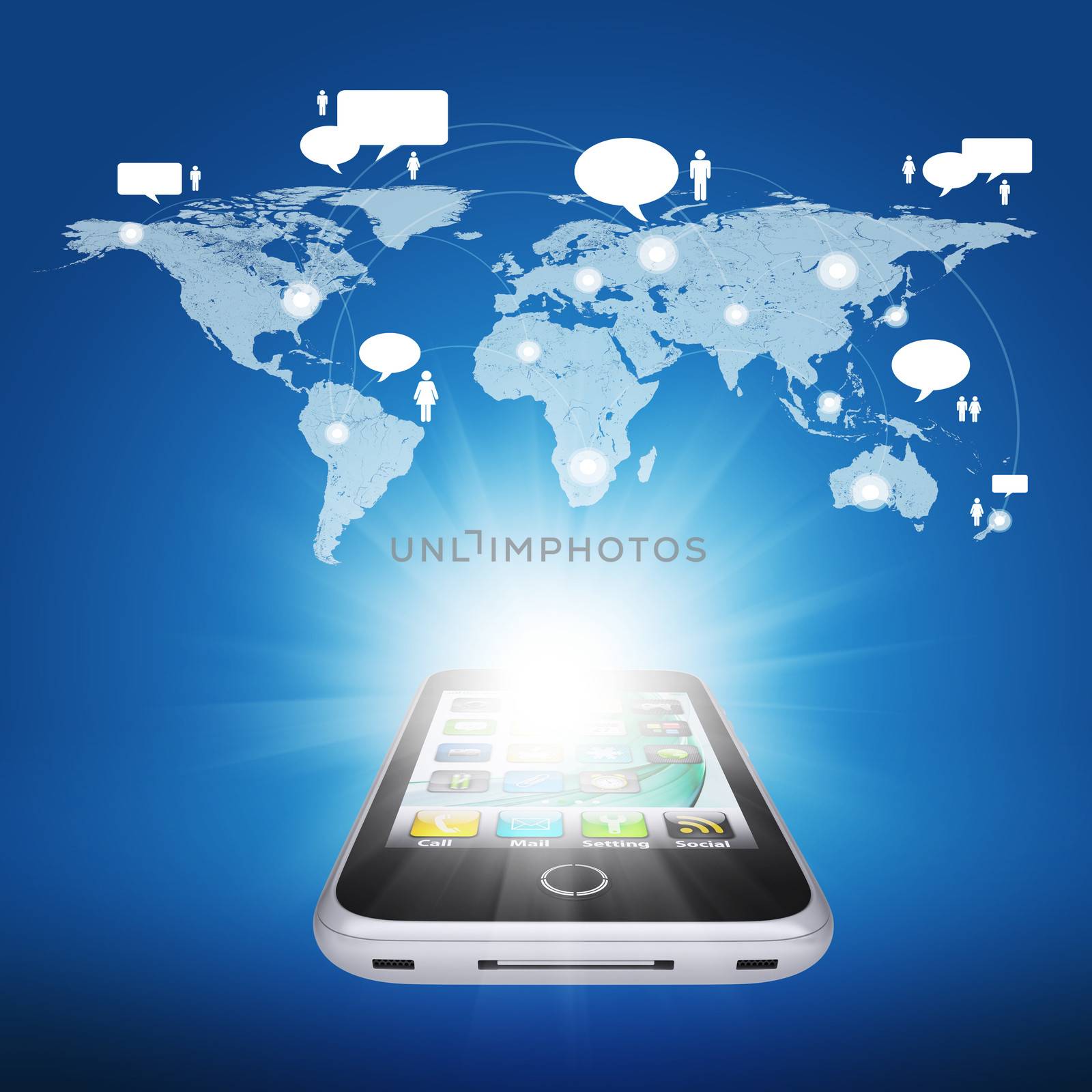 Smartphone and world map with contacts by cherezoff