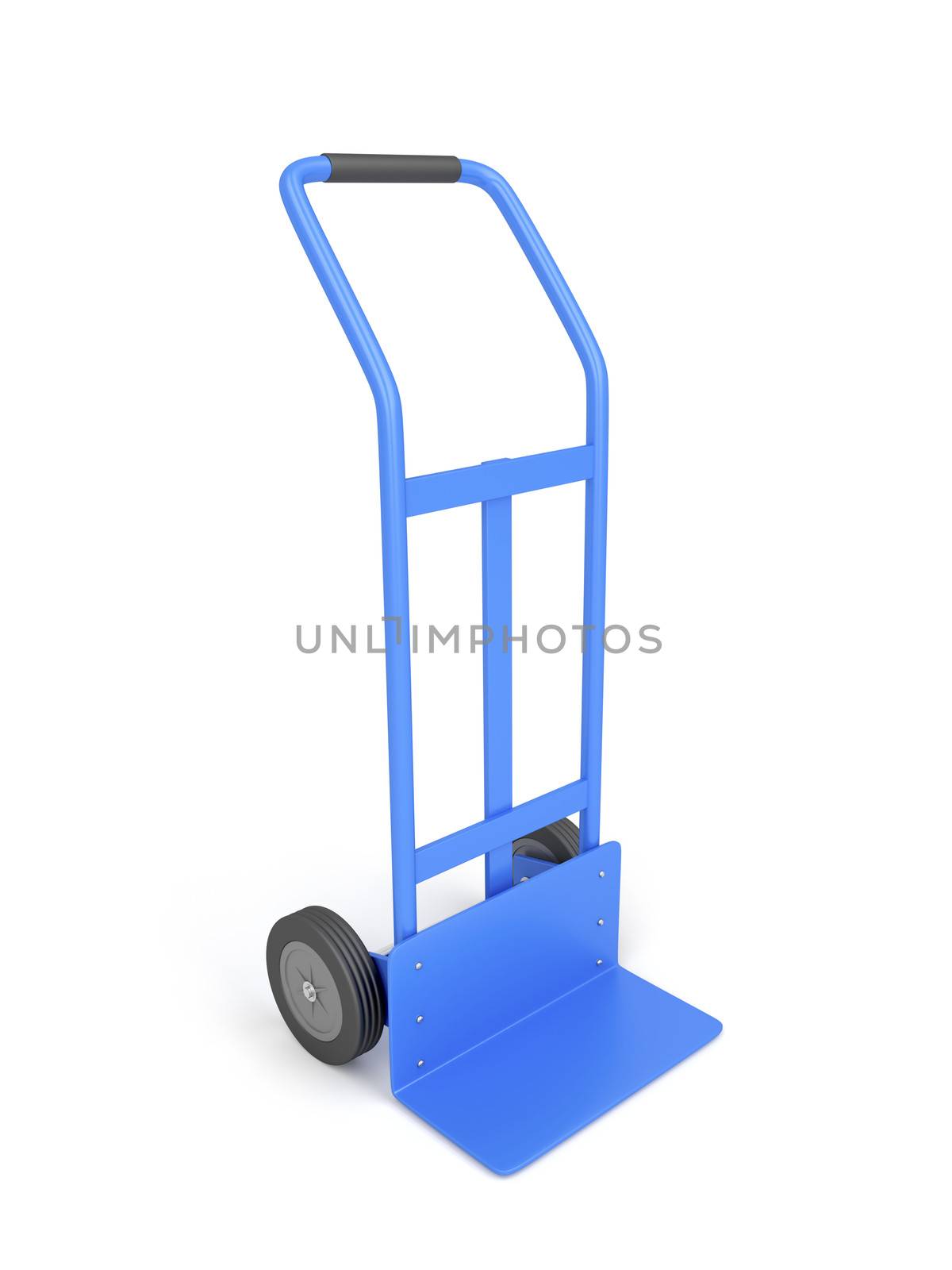 Blue hand truck on white background