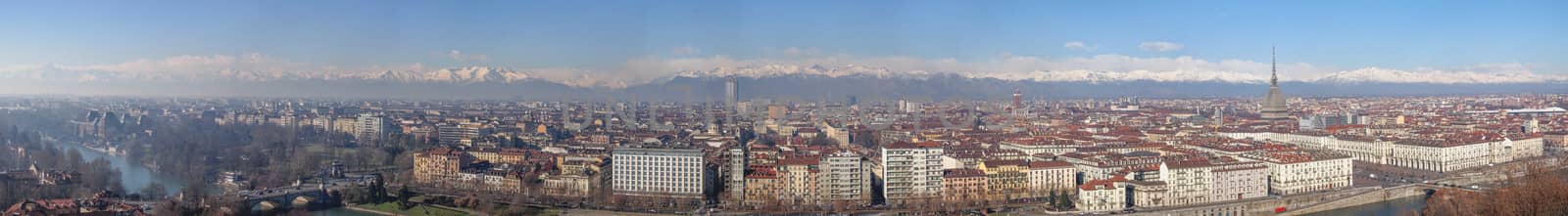 Panoramic view of Turin from the hills surrounding the town