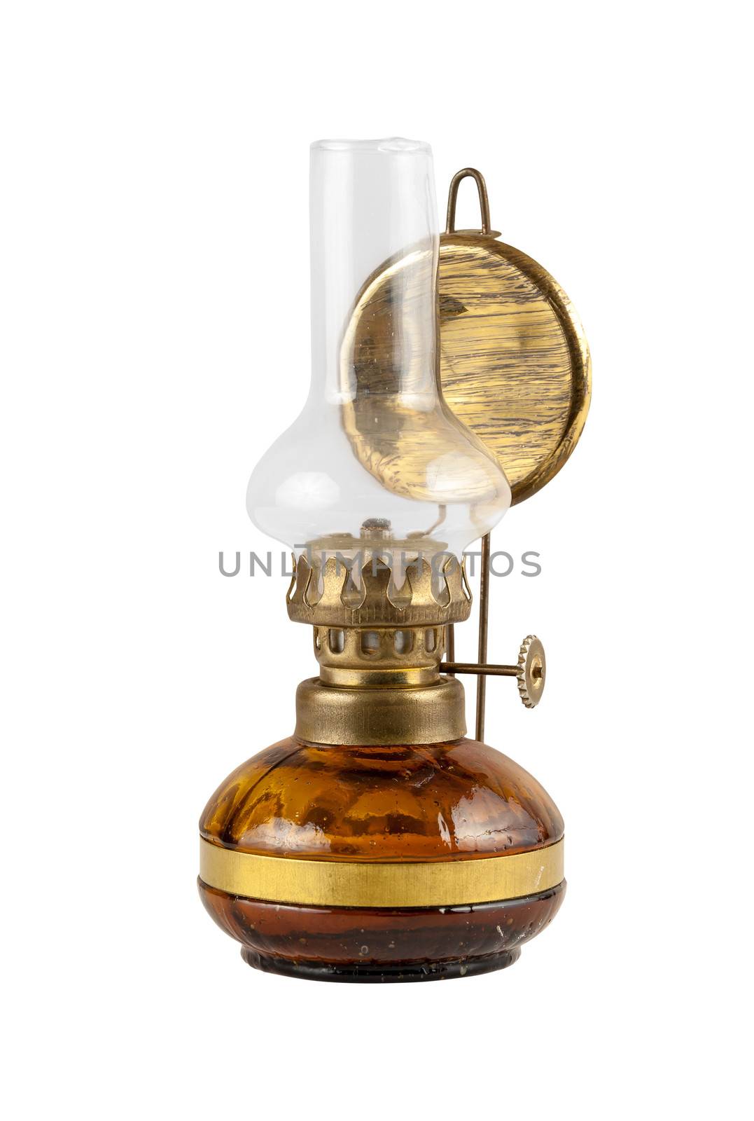 Old kerosene lamp isolated on white background with clipping path