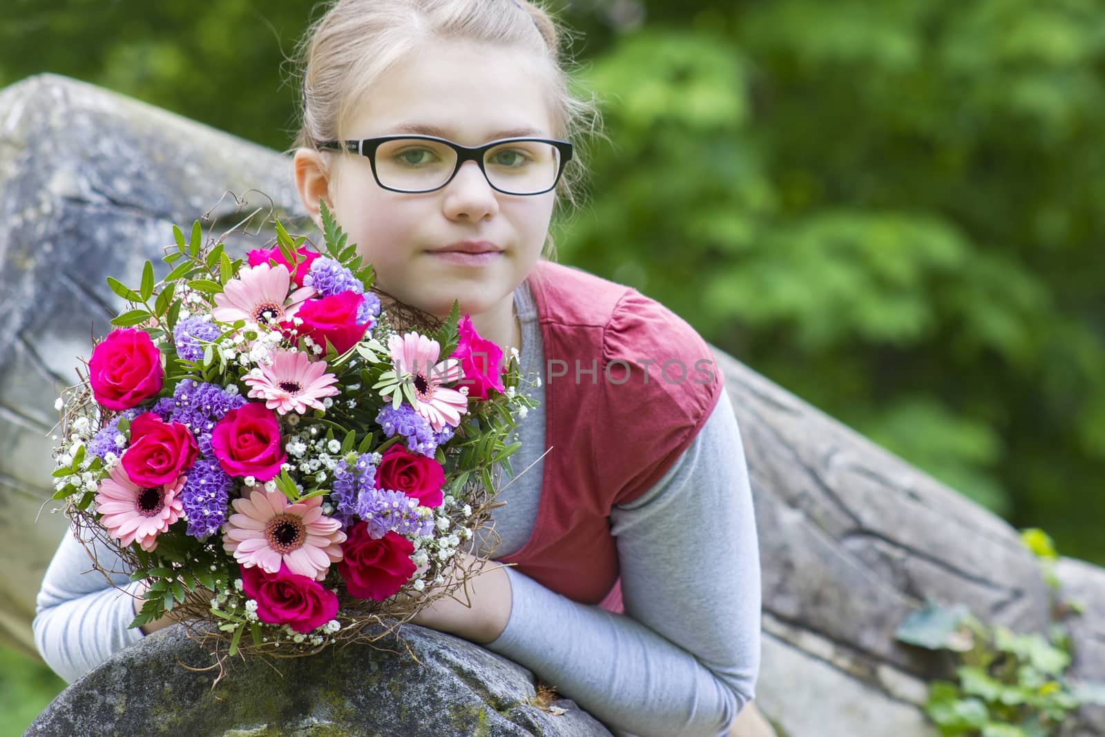 portrait of a beautiful young girl with flowers  by miradrozdowski