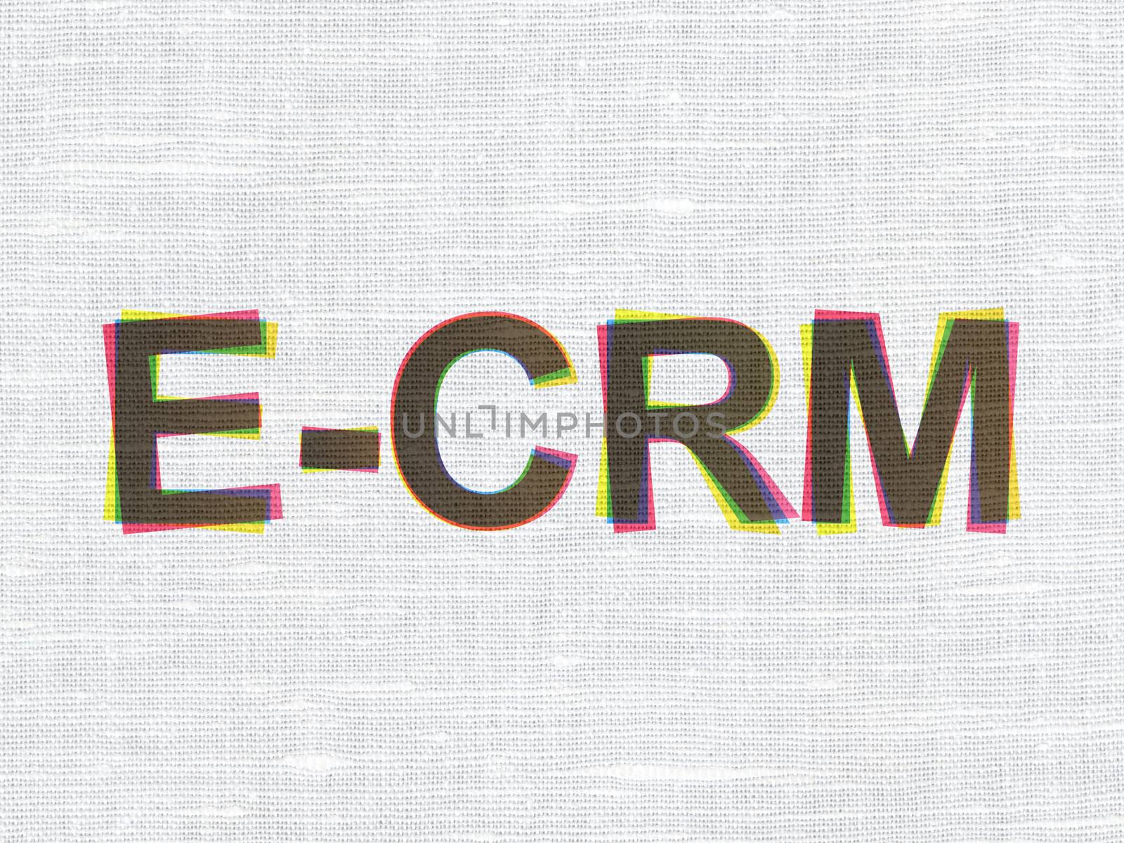 Business concept: CMYK E-CRM on linen fabric texture background, 3d render