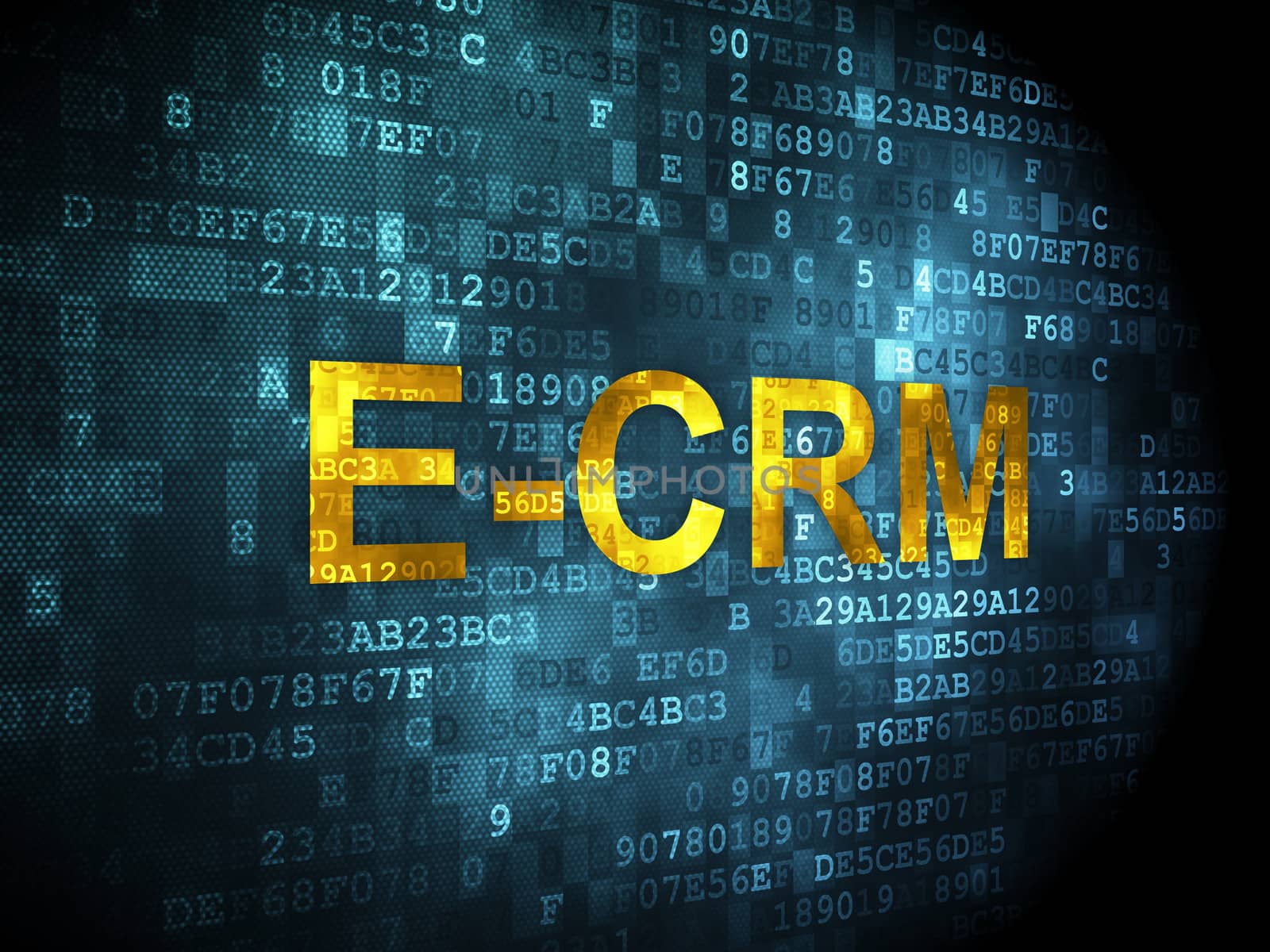 Business concept: pixelated words E-CRM on digital background, 3d render