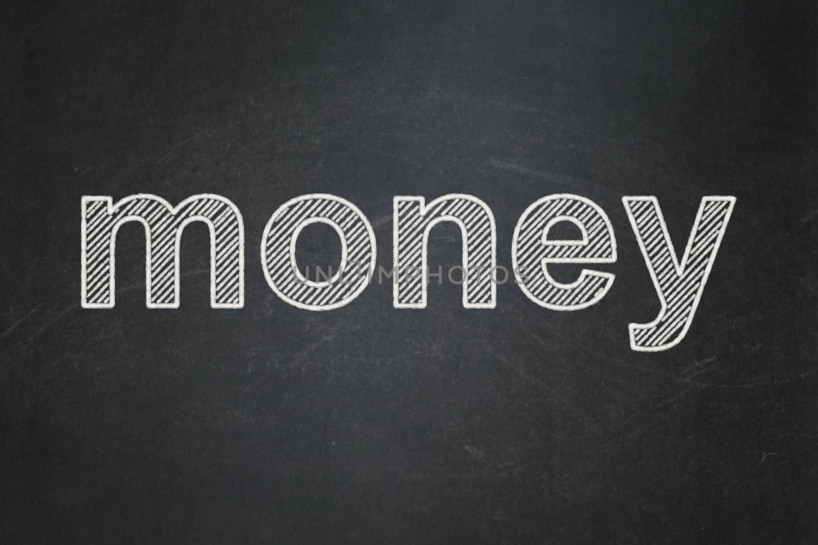 Finance concept: text Money on Black chalkboard background, 3d render