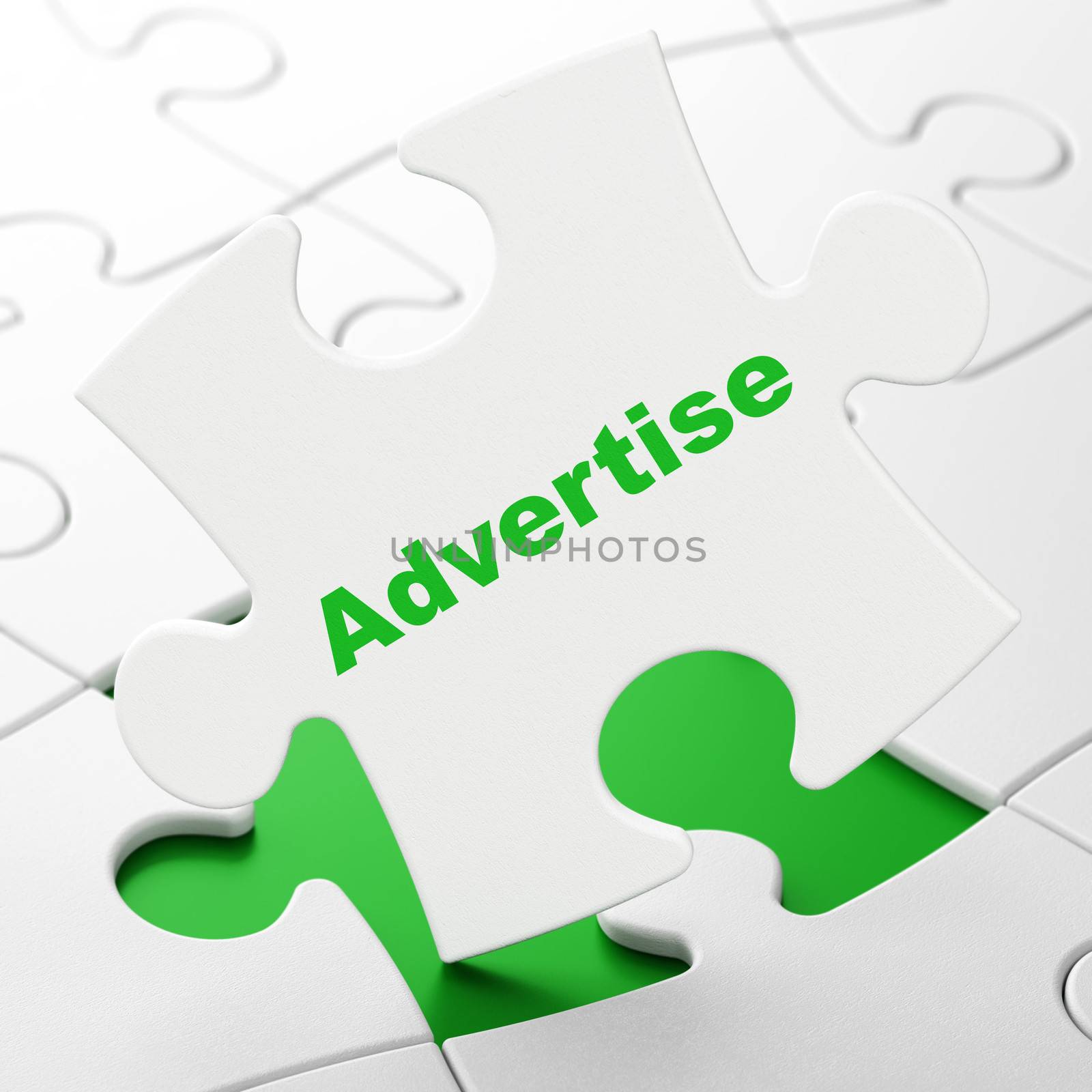 Marketing concept: Advertise on White puzzle pieces background, 3d render