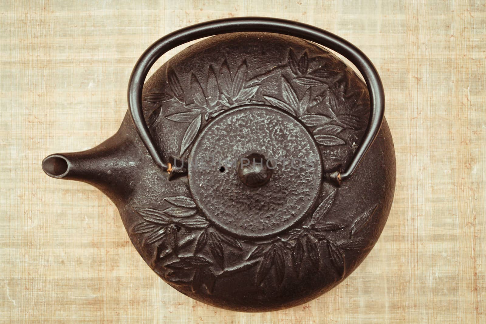 A traditional Japanese wrought iron teapot