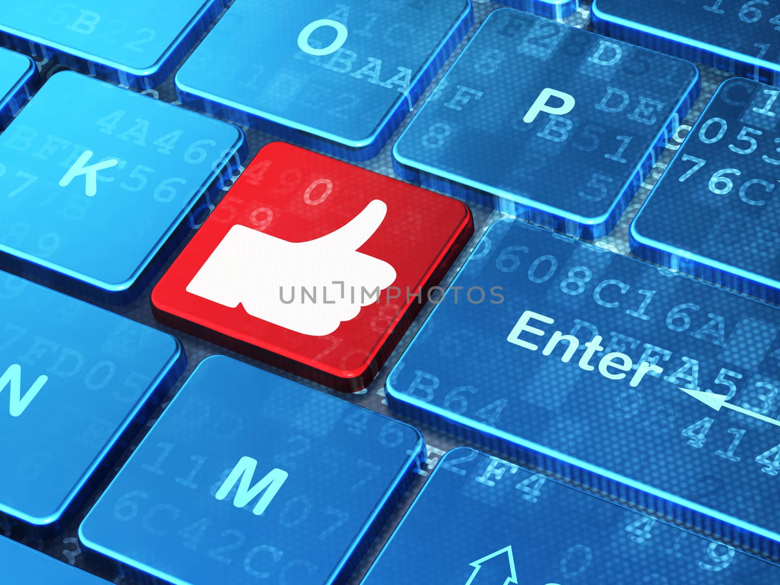 Social network concept: Thumb Up on computer keyboard background by maxkabakov