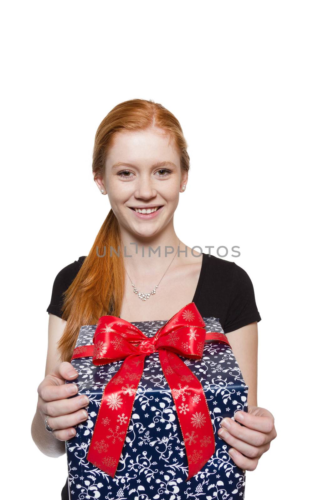 Young red haired Girl presenting a gift by Cursedsenses