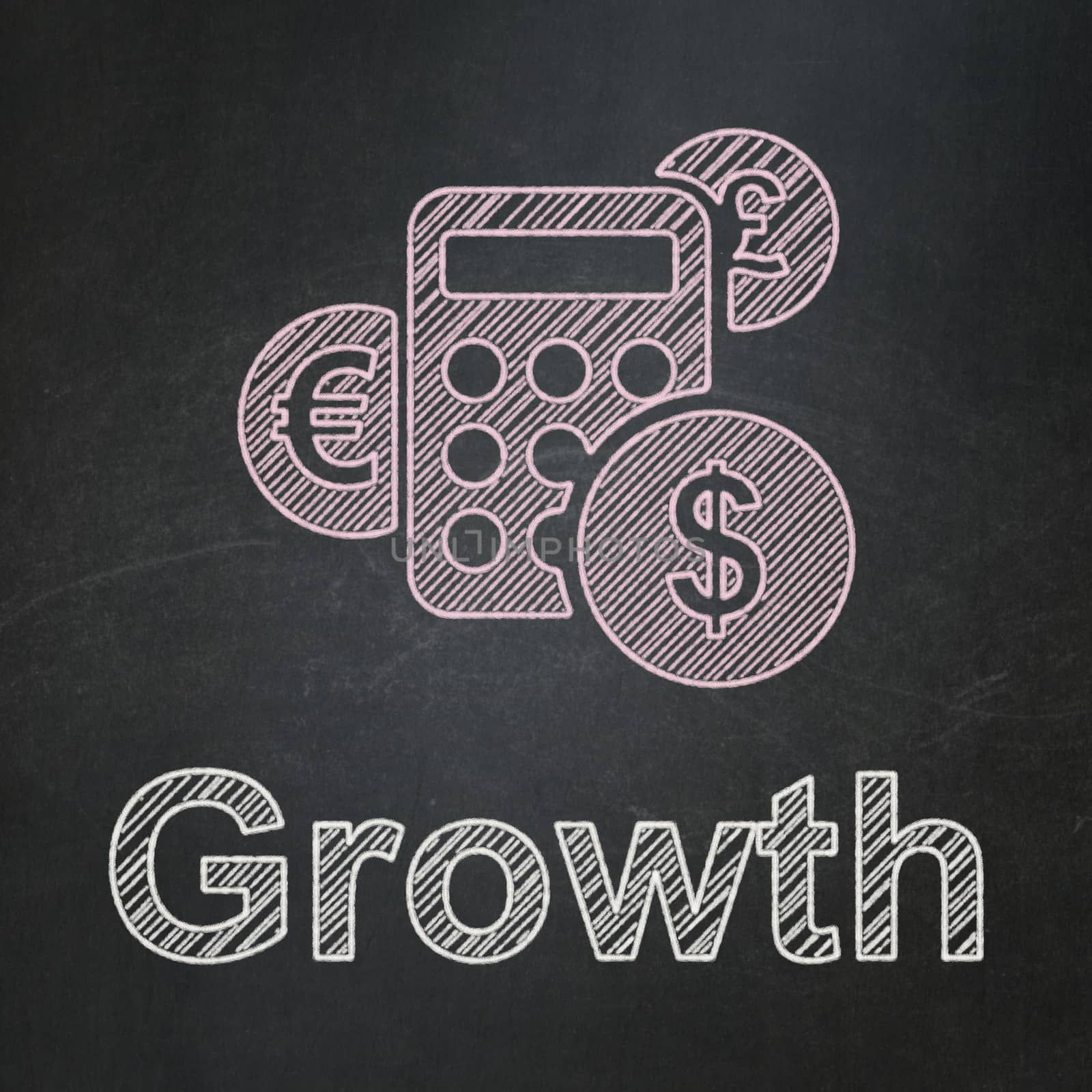 Finance concept: Calculator and Growth on chalkboard background by maxkabakov