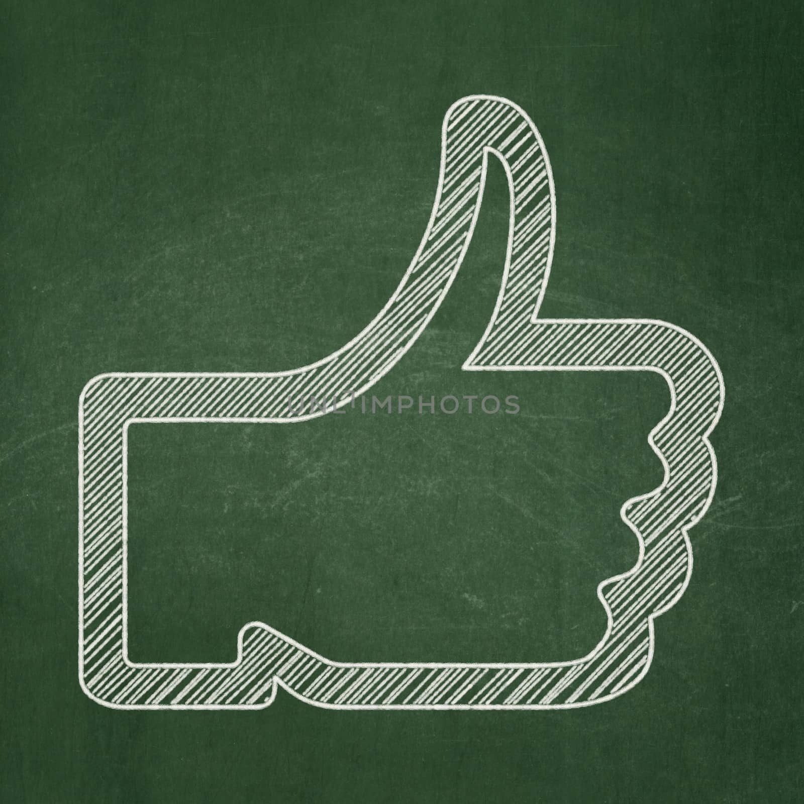 Social network concept: Thumb Up icon on Green chalkboard background, 3d render