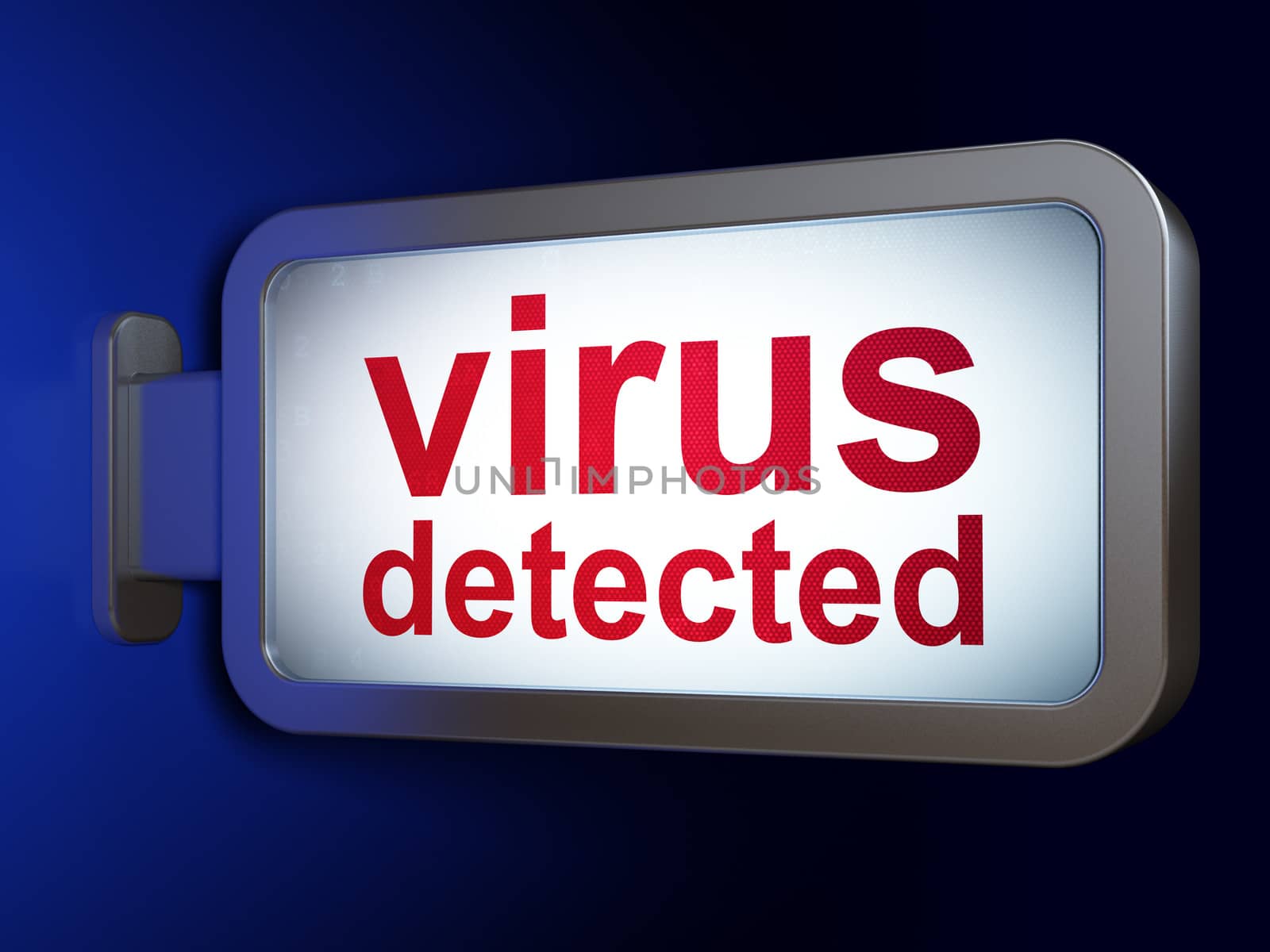 Protection concept: Virus Detected on advertising billboard background, 3d render