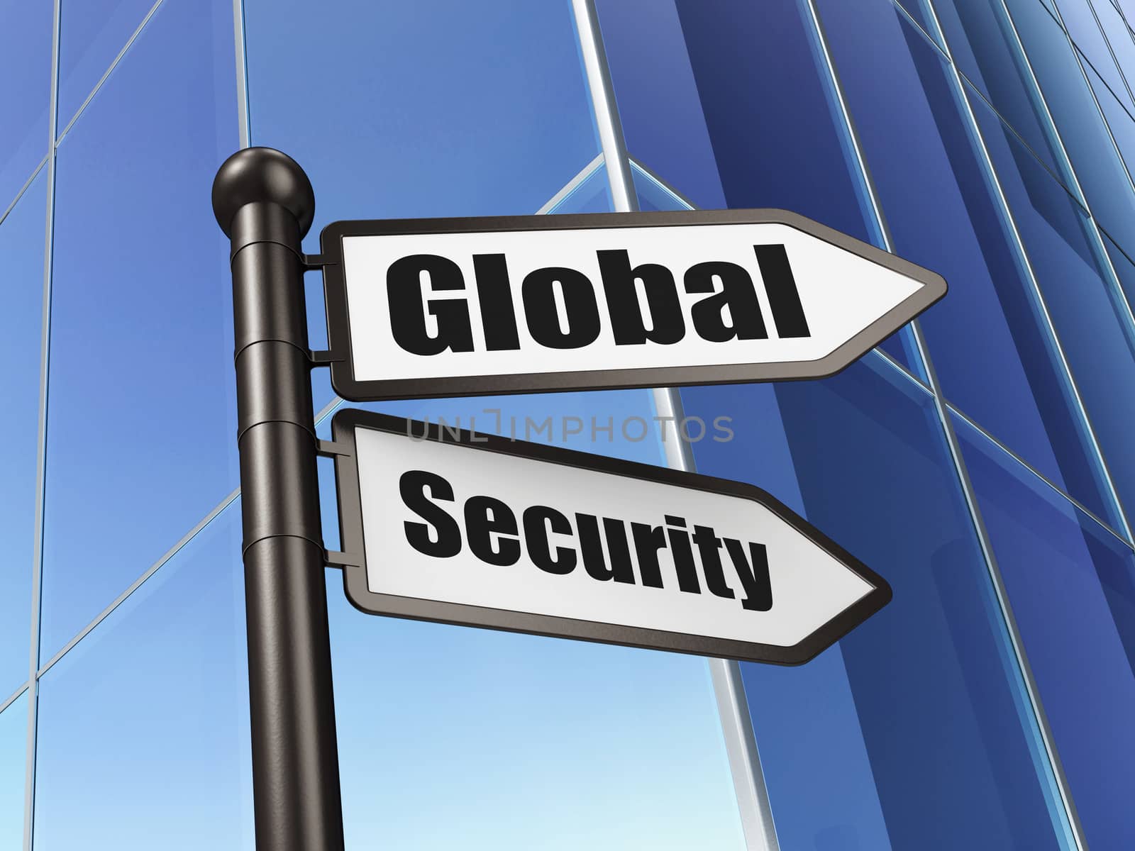 Protection concept: sign Global Security on Building background by maxkabakov