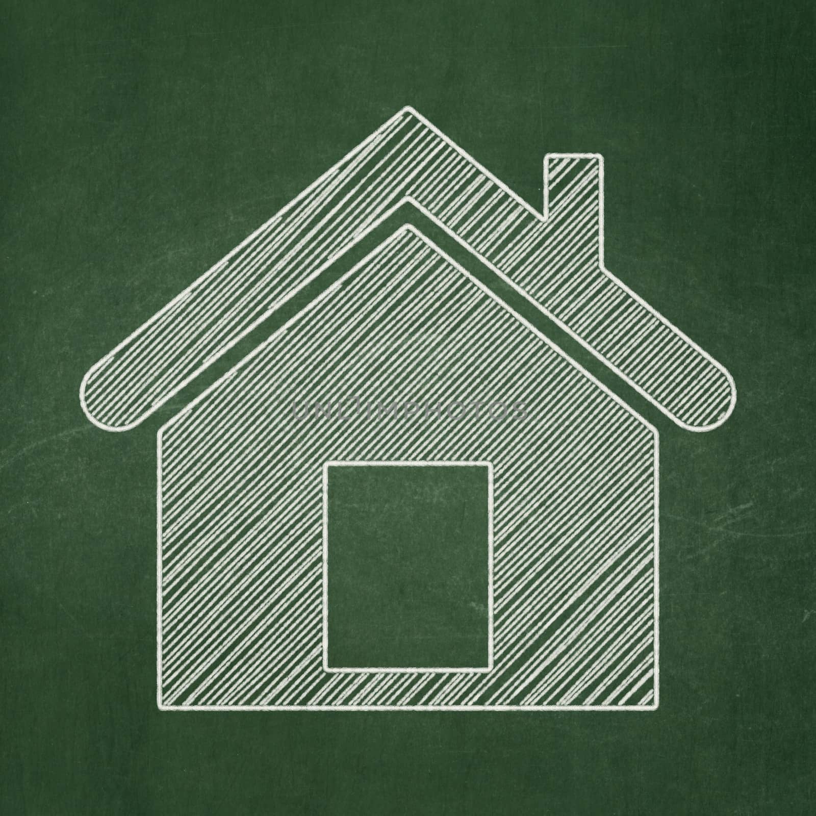 Privacy concept: Home icon on Green chalkboard background, 3d render
