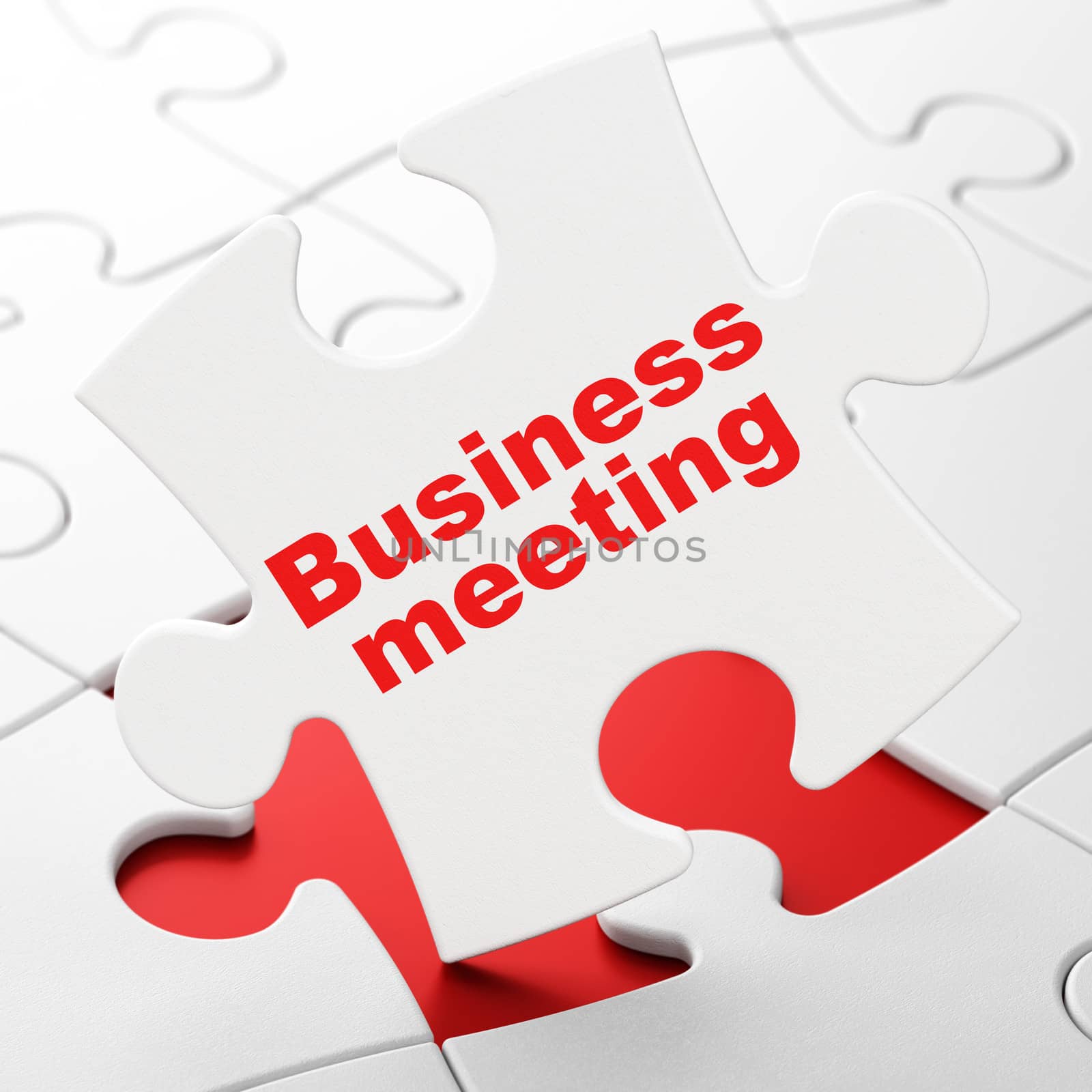 Business concept: Business Meeting on White puzzle pieces background, 3d render