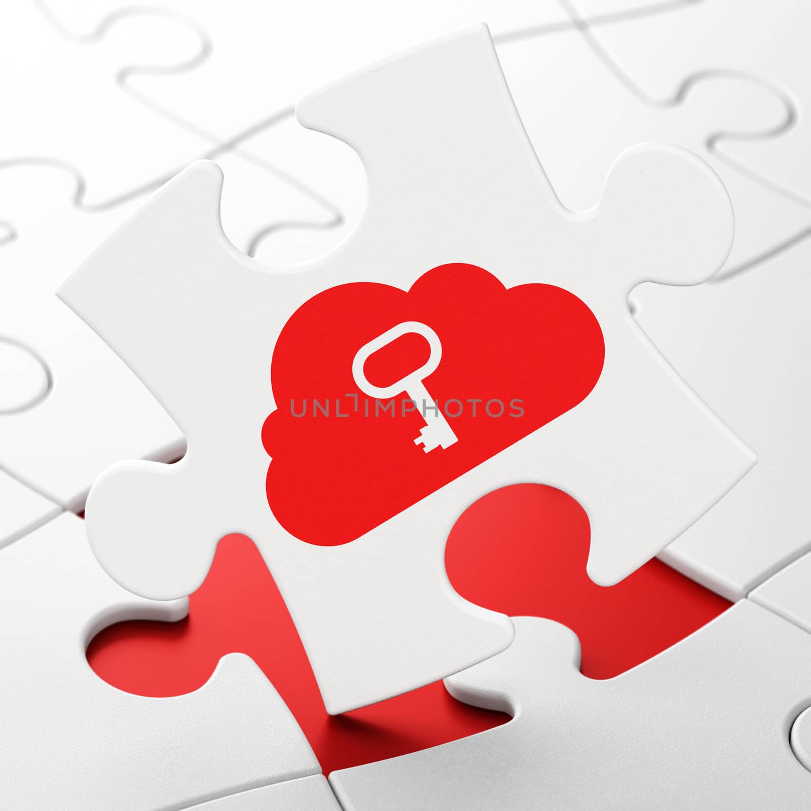 Cloud networking concept: Cloud With Key on puzzle background by maxkabakov