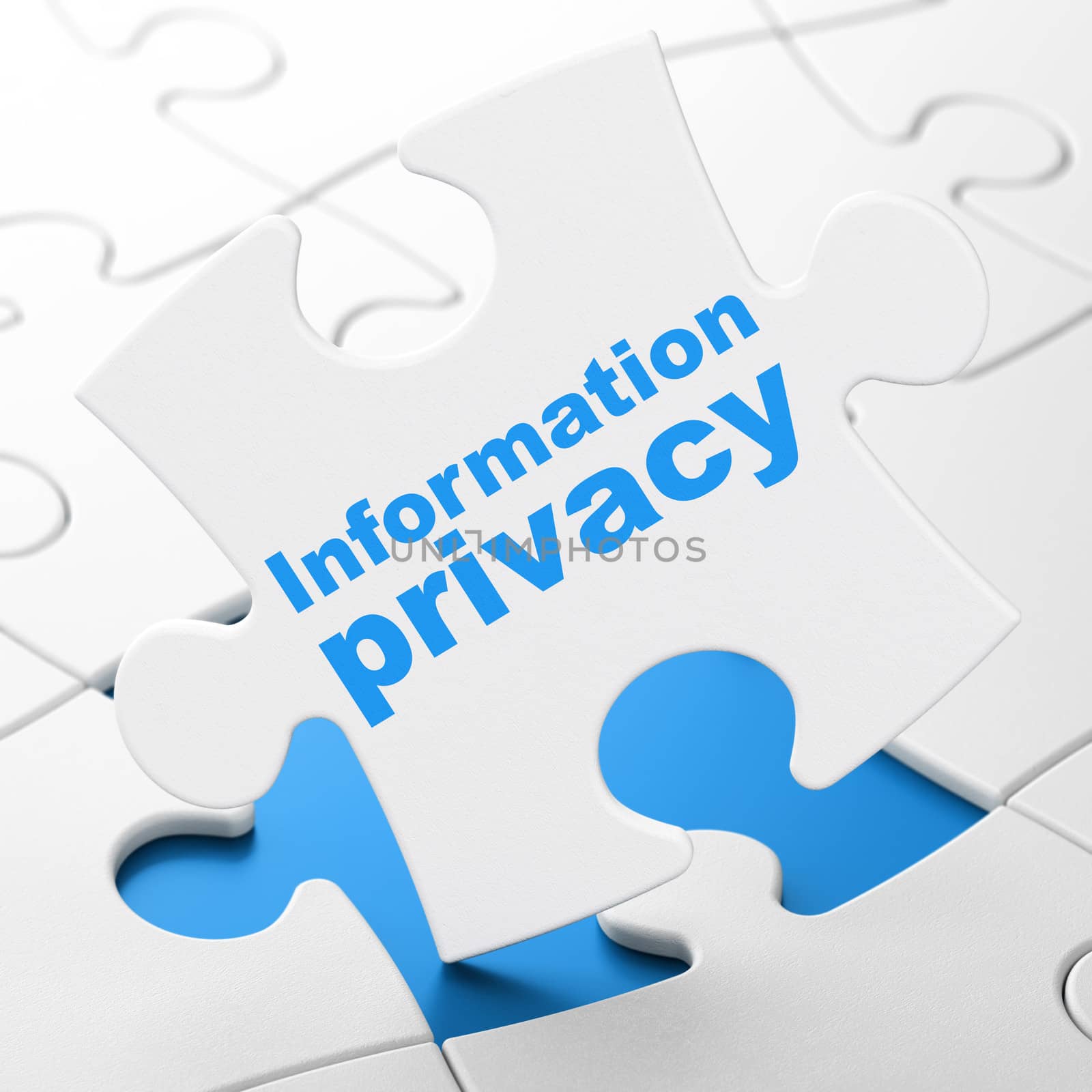 Security concept: Information Privacy on White puzzle pieces background, 3d render