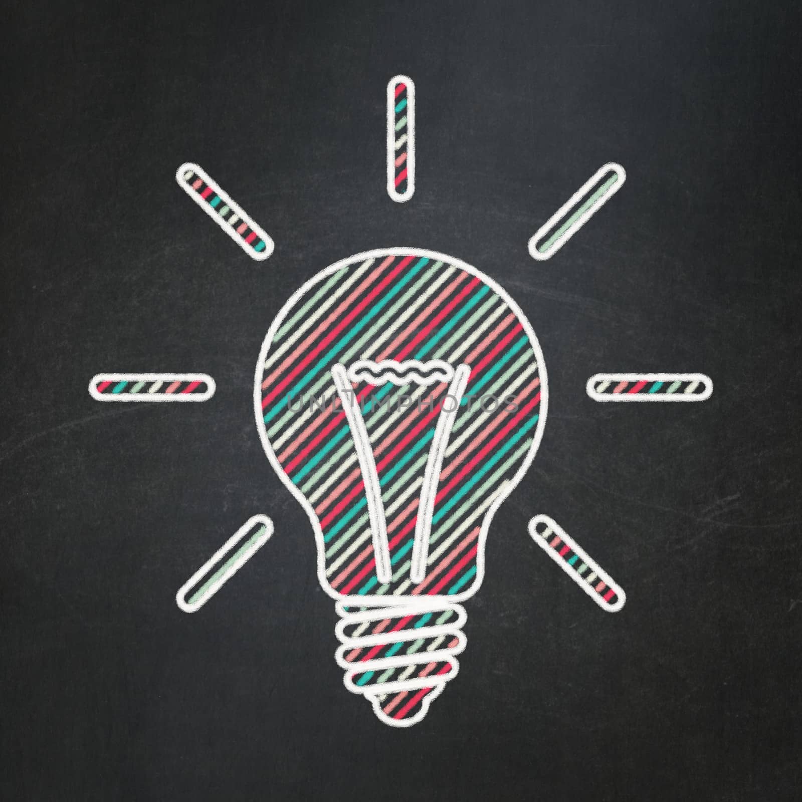 Finance concept: Light Bulb icon on Black chalkboard background, 3d render