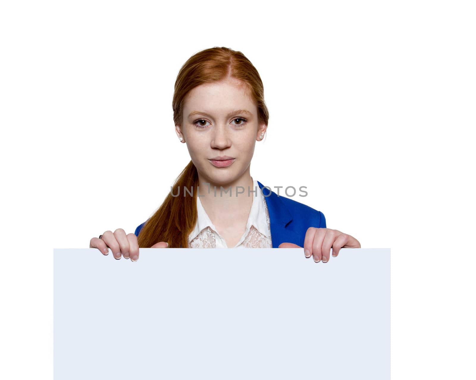 Teen girl holding a sign with copyspace for adverts by Cursedsenses