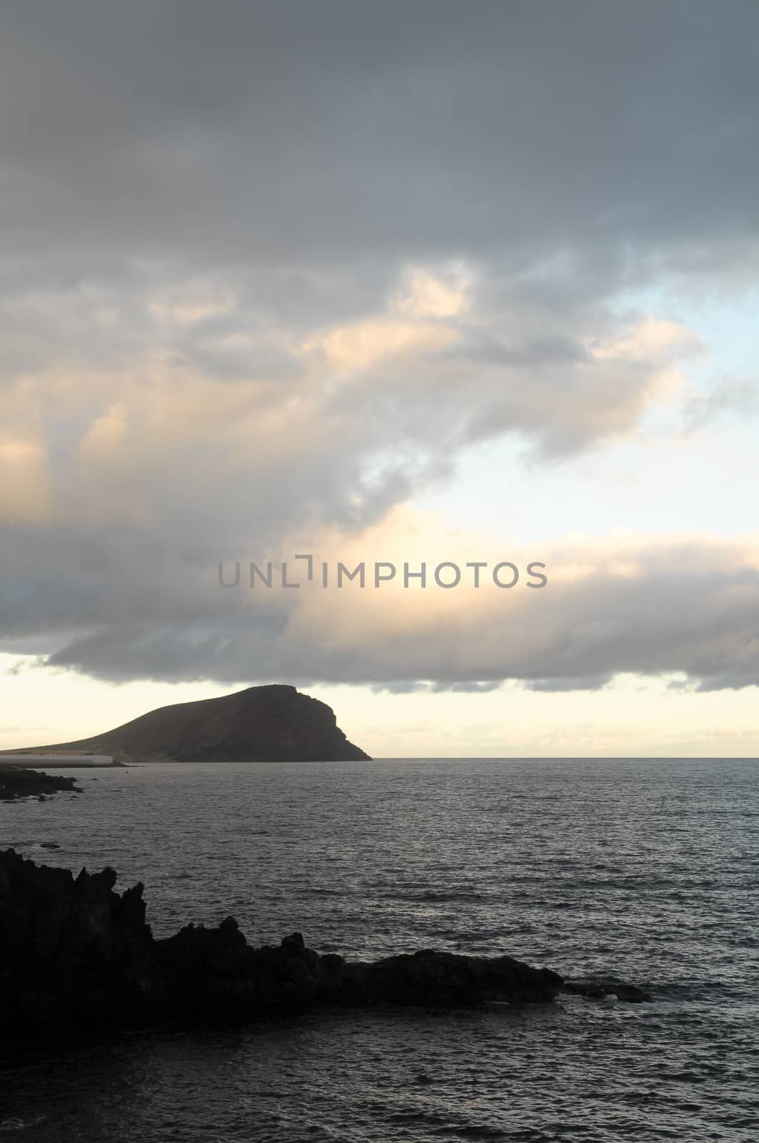 Colored Sunset Clouds Over the Atlantic Ocean in Tenerife South Spain