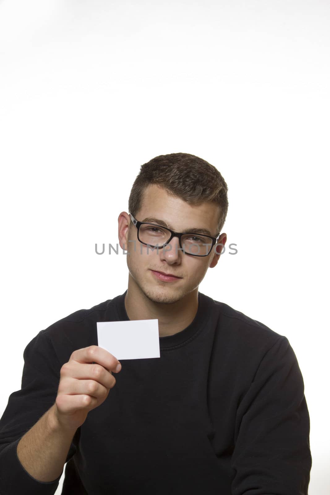 Young worker presenting his business card by Cursedsenses