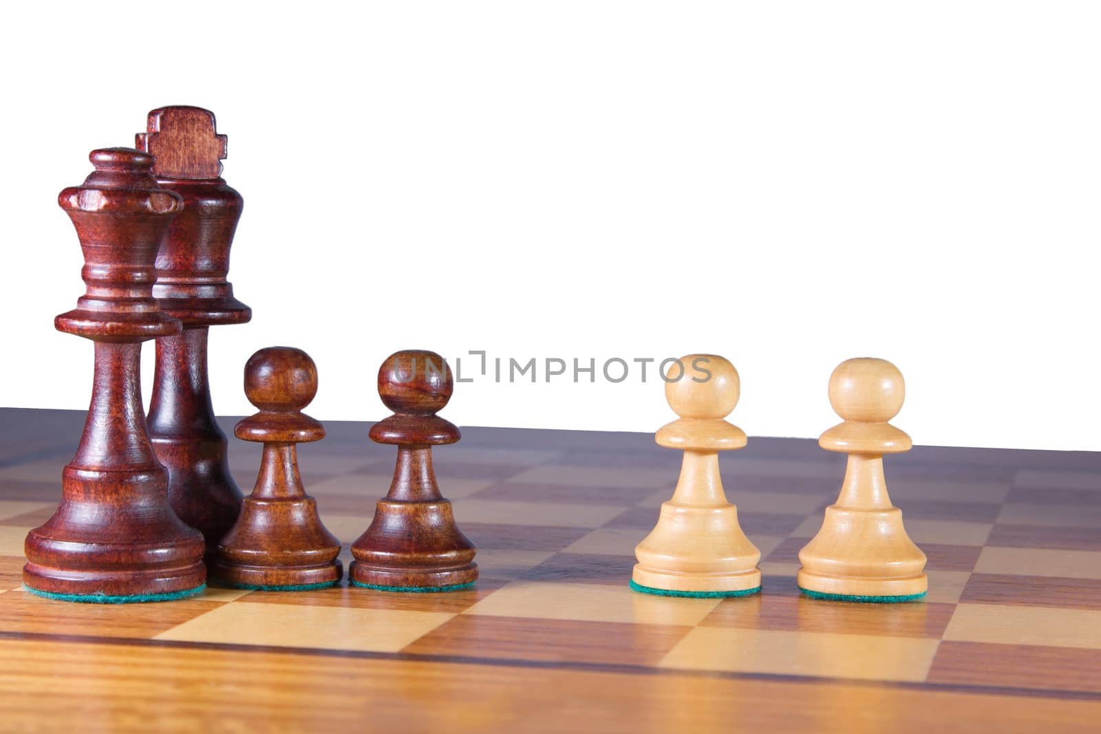 A black chessfamily fighting against two white pawns by Cursedsenses