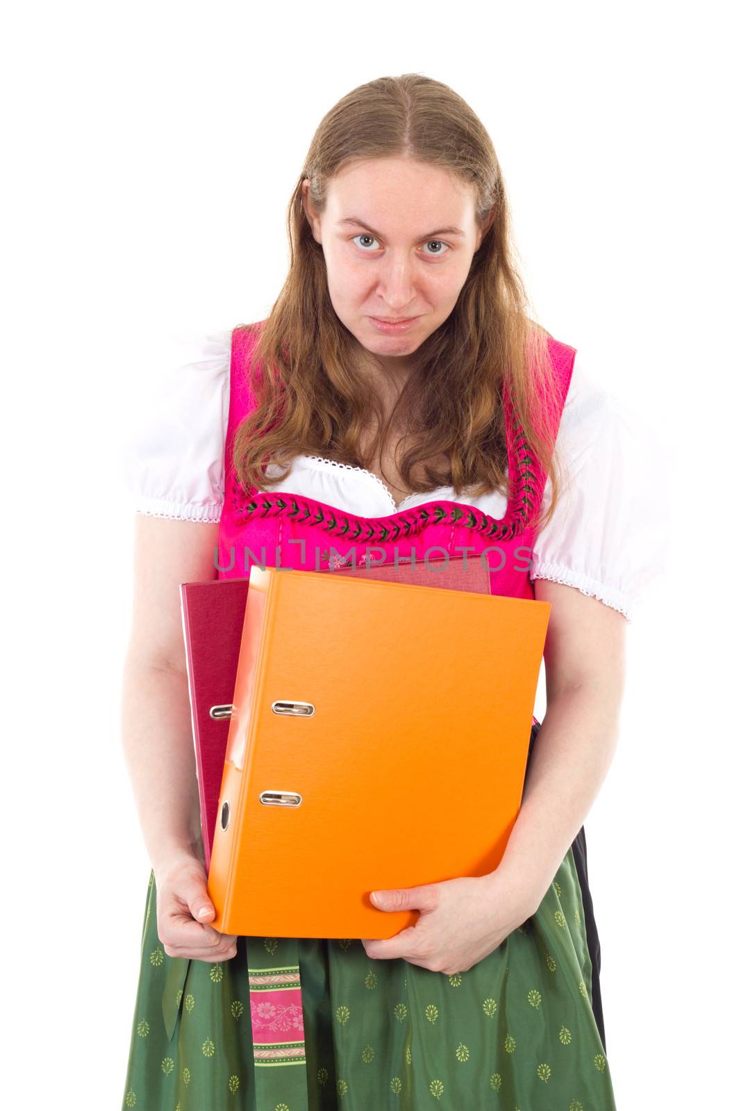 Young woman has to work very hard in office