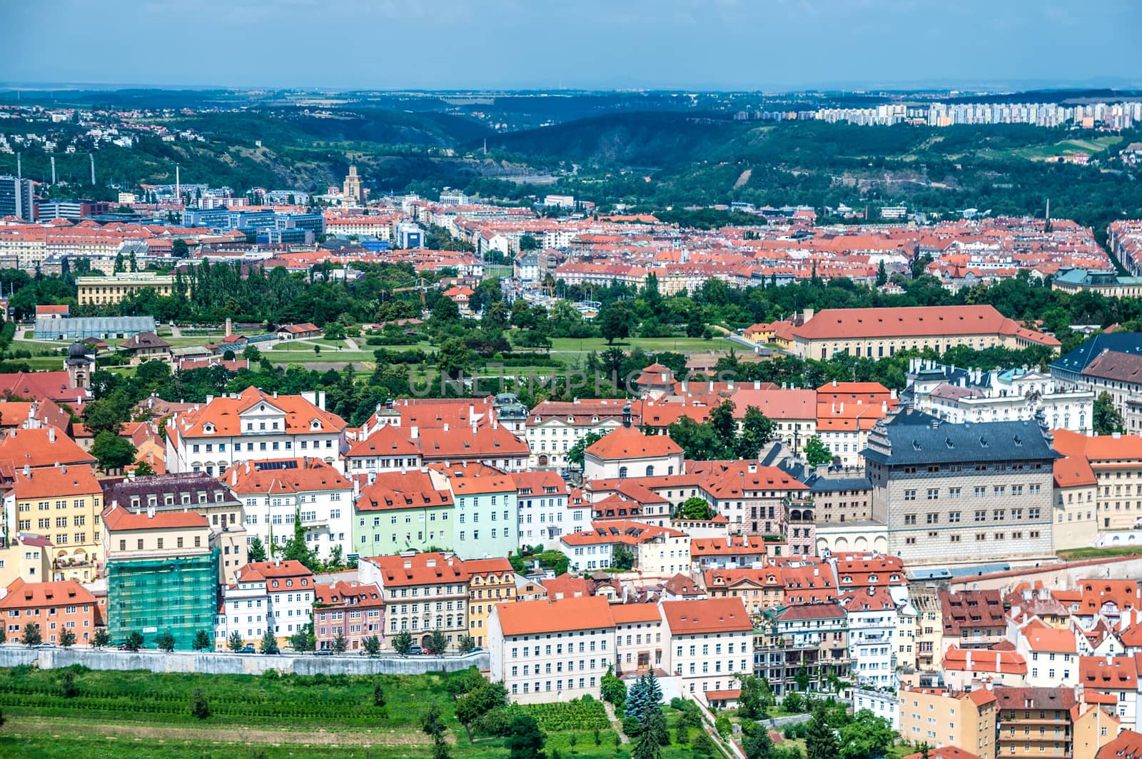 Over the city. Aerial view of Prague