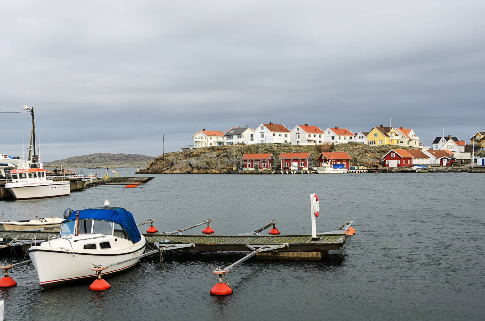 a deserted harbor an early rainy winter day