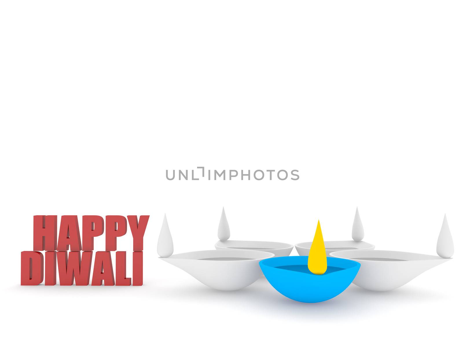 happy diwali with 3d single color diya isolated white background