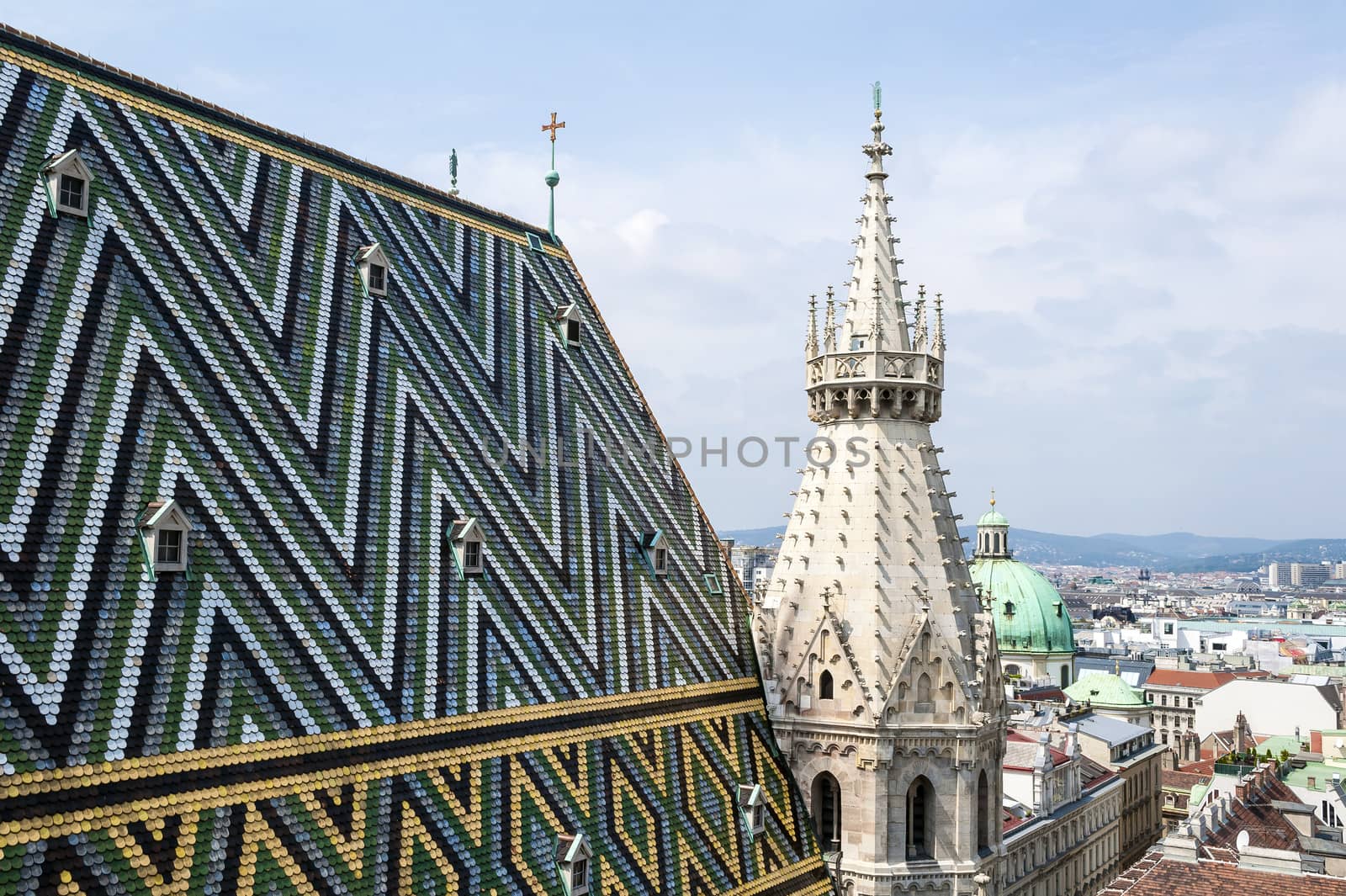 St. Stephan's Cathedral's tower and roof, Vienna.